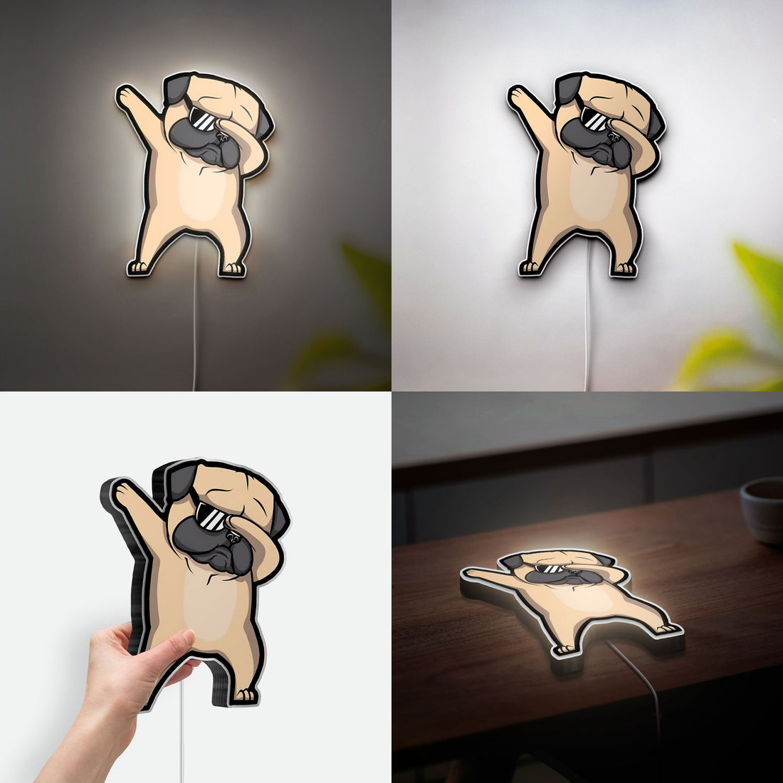 Dabbing Pug 3D Light Box - Funny Dog LED Night Light, Cute Animal Decor for Pet Lovers & Trendy Room Accessory 