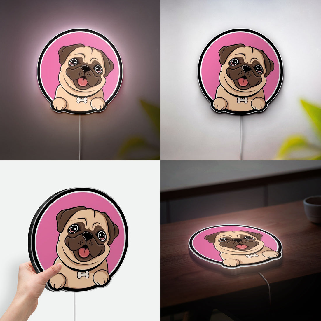 Cute Pug Dog 3D Light Box - Chibi Style LED Night Light, Adorable Puppy Decor for Dog Lovers & Pug Enthusiasts