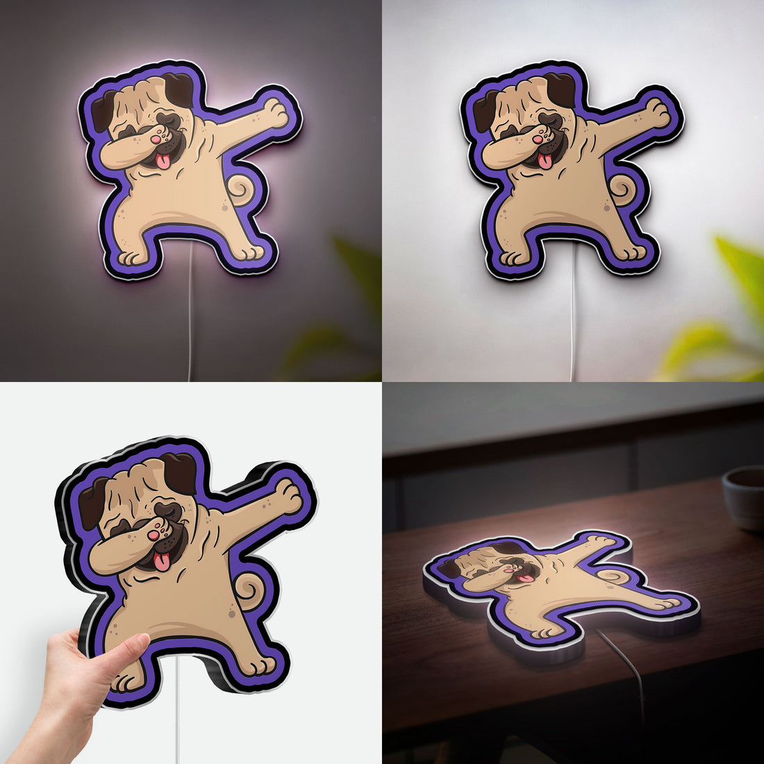 Cute Dog Cartoon 3D Light Box - Playful Bulldog & Pug LED Night Light, Funny Puppy Decor for Dog Lovers & Pet Owners 