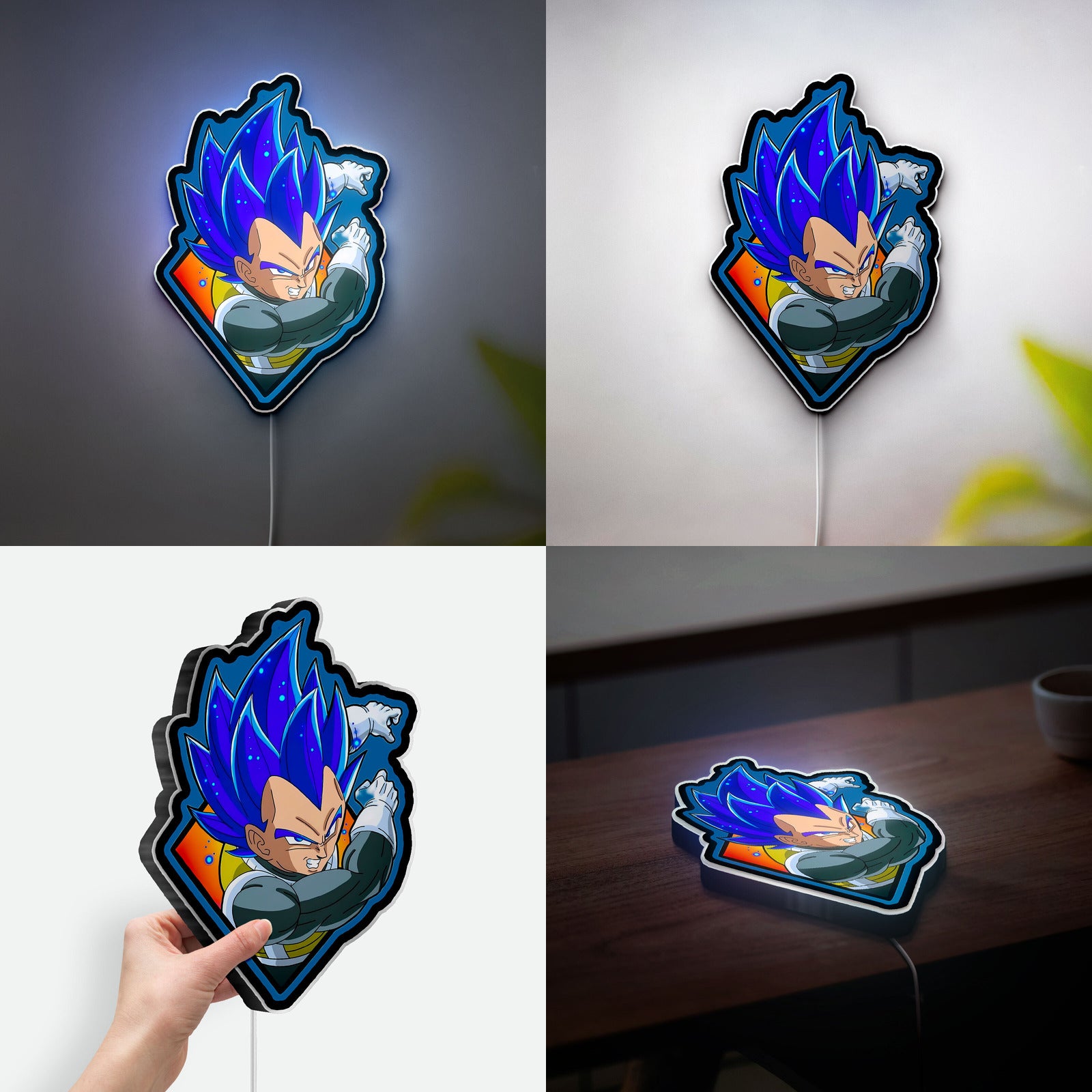 Dragon Ball Vegeta Blue 3D Light Box - Anime LED Night Light, Saiyan Warrior Glow Decor for DBZ Fans 