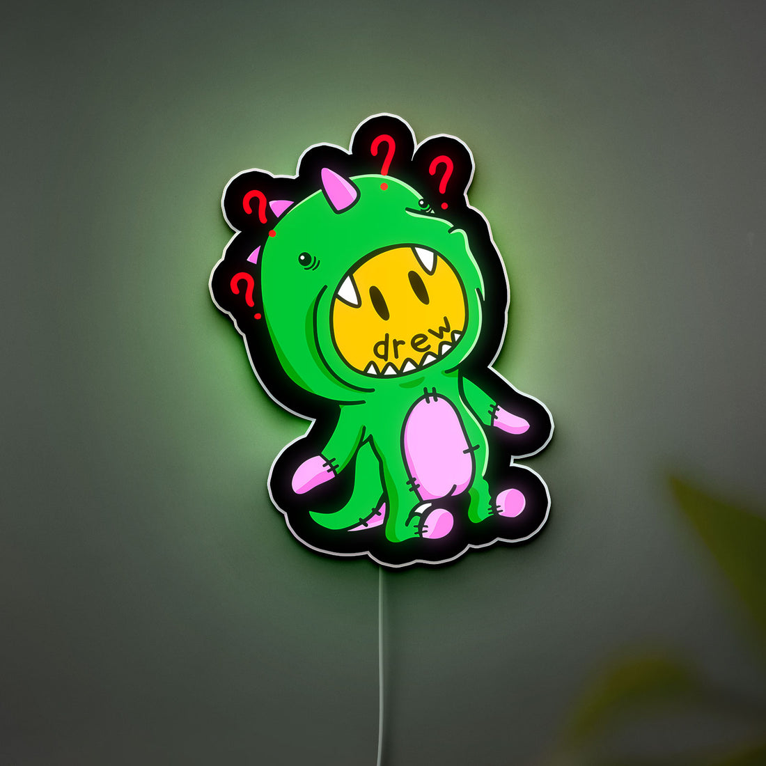 Drew House Inspired 3D Light Box - Smiley Dinosaur LED Night Light, Cartoon Art Decor for Justin Bieber Fans & Streetwear Lovers