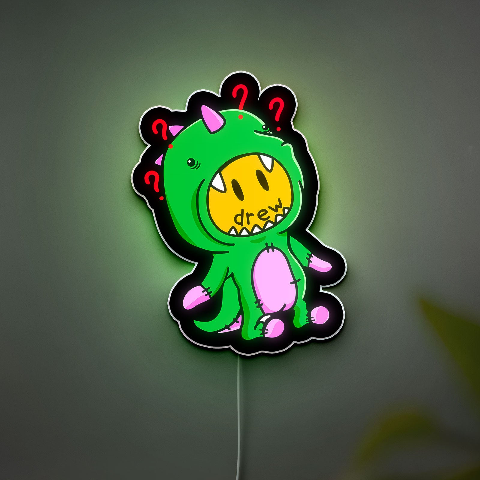 Drew House Inspired 3D Light Box - Smiley Dinosaur LED Night Light, Cartoon Art Decor for Justin Bieber Fans & Streetwear Lovers