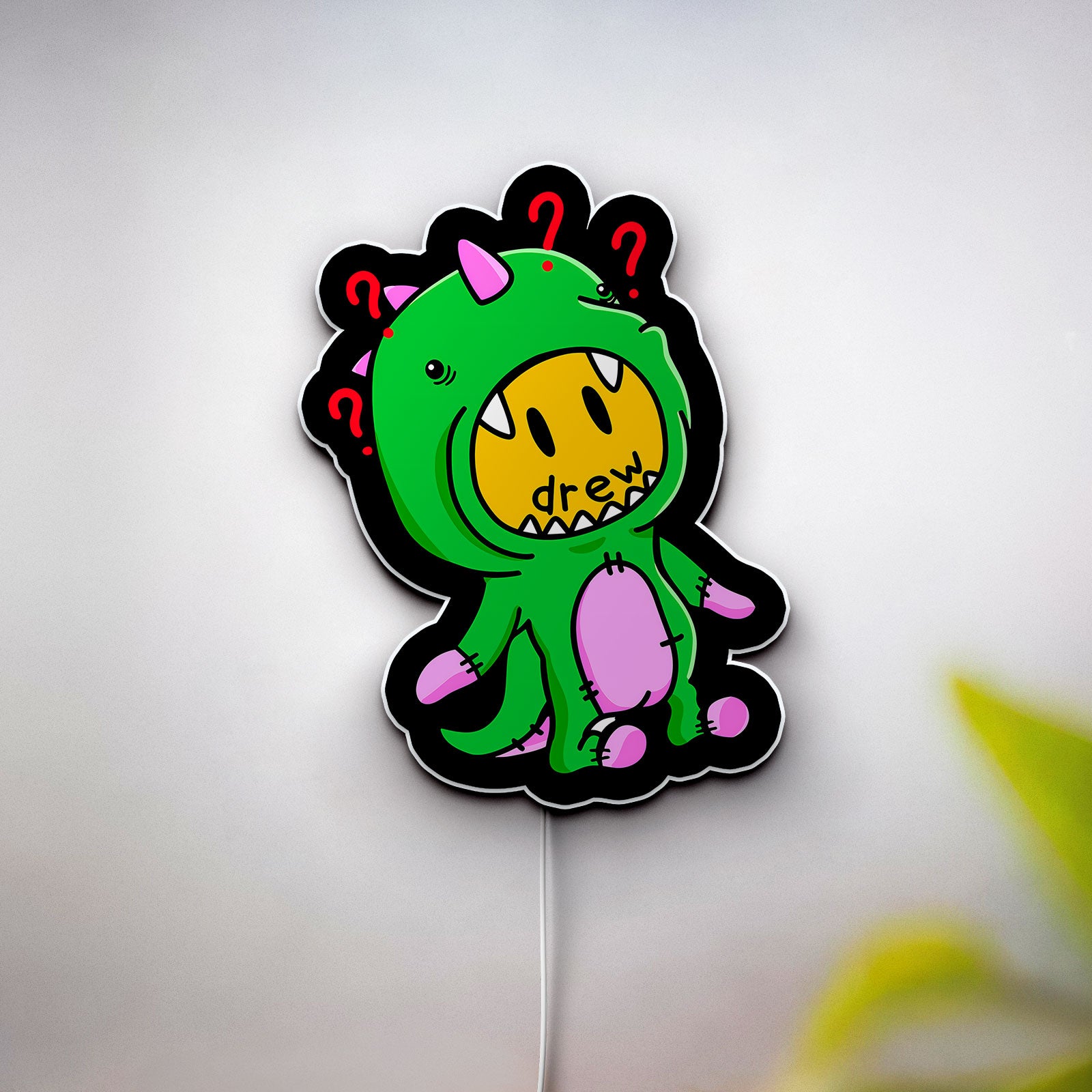 Drew House Inspired 3D Light Box - Smiley Dinosaur LED Night Light, Cartoon Art Decor for Justin Bieber Fans & Streetwear Lovers