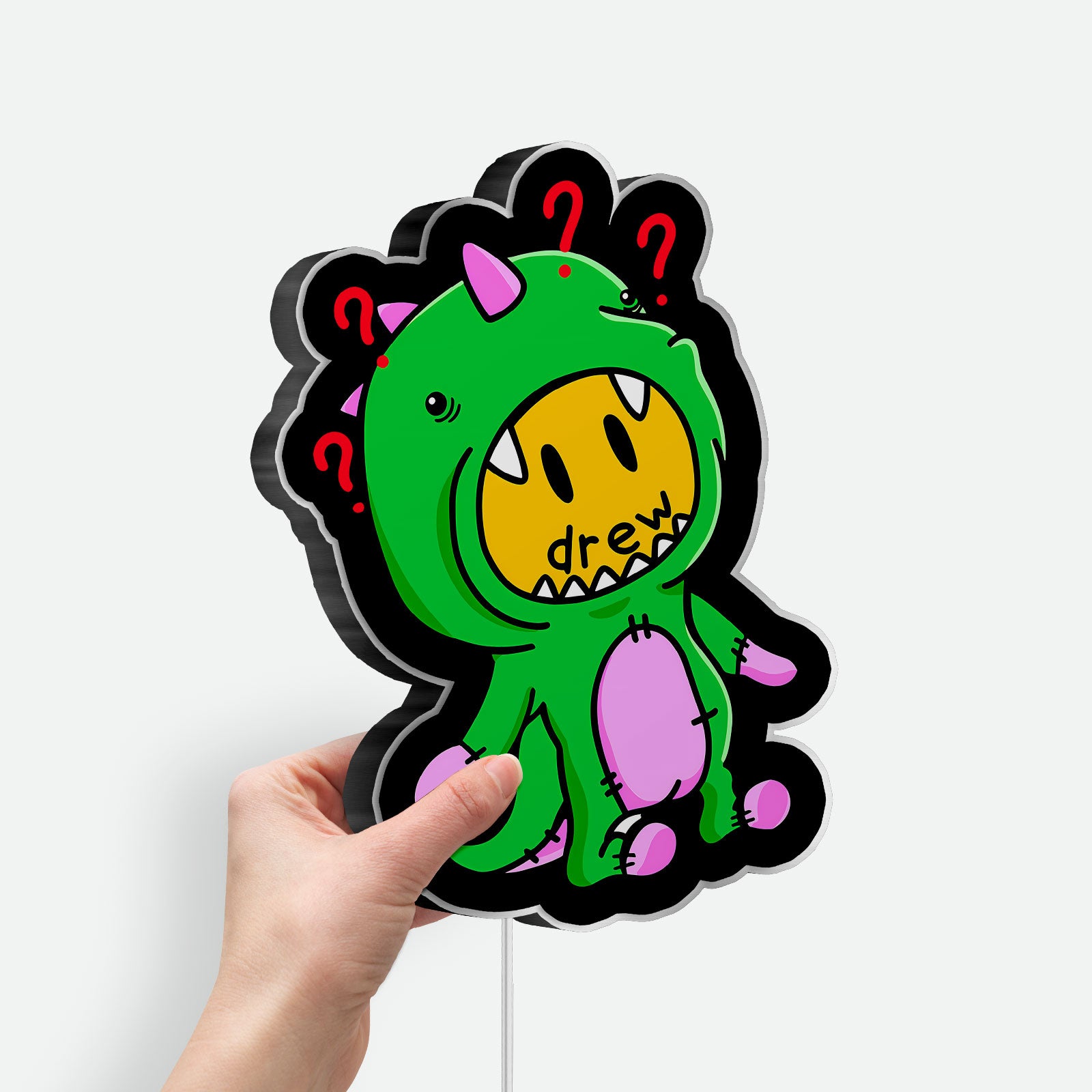 Drew House Inspired 3D Light Box - Smiley Dinosaur LED Night Light, Cartoon Art Decor for Justin Bieber Fans & Streetwear Lovers