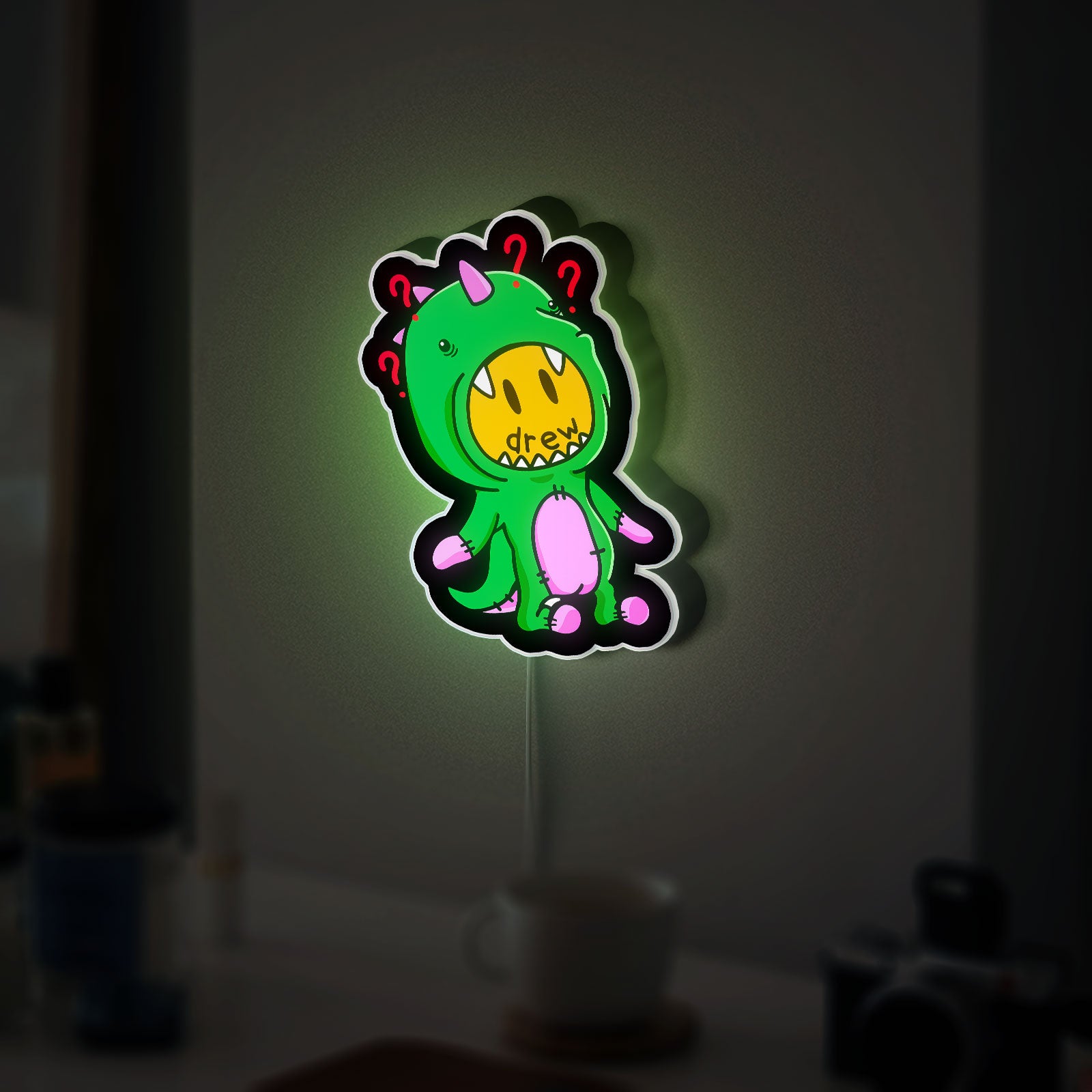 Drew House Inspired 3D Light Box - Smiley Dinosaur LED Night Light, Cartoon Art Decor for Justin Bieber Fans & Streetwear Lovers