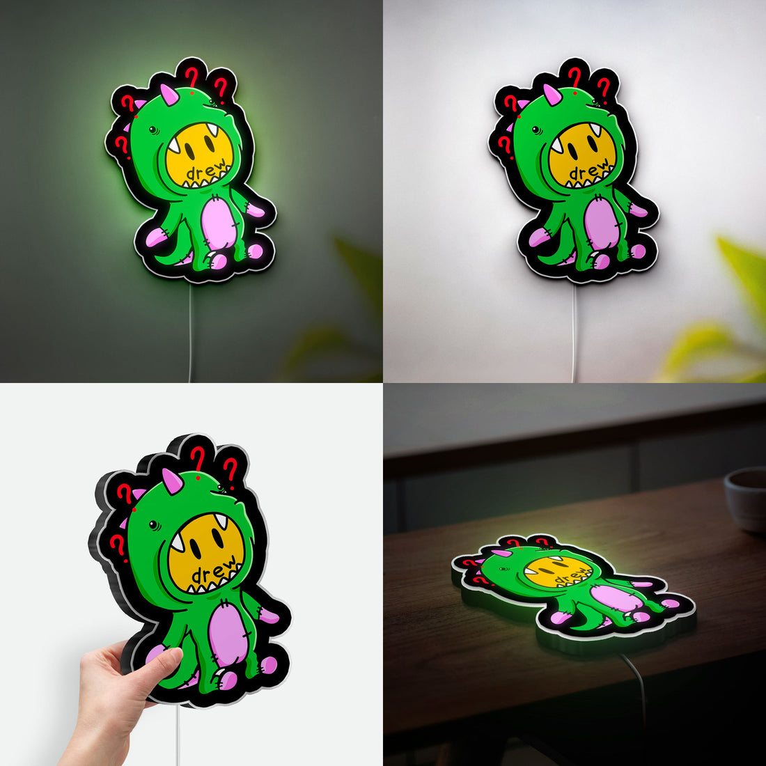 Drew House Inspired 3D Light Box - Smiley Dinosaur LED Night Light, Cartoon Art Decor for Justin Bieber Fans & Streetwear Lovers