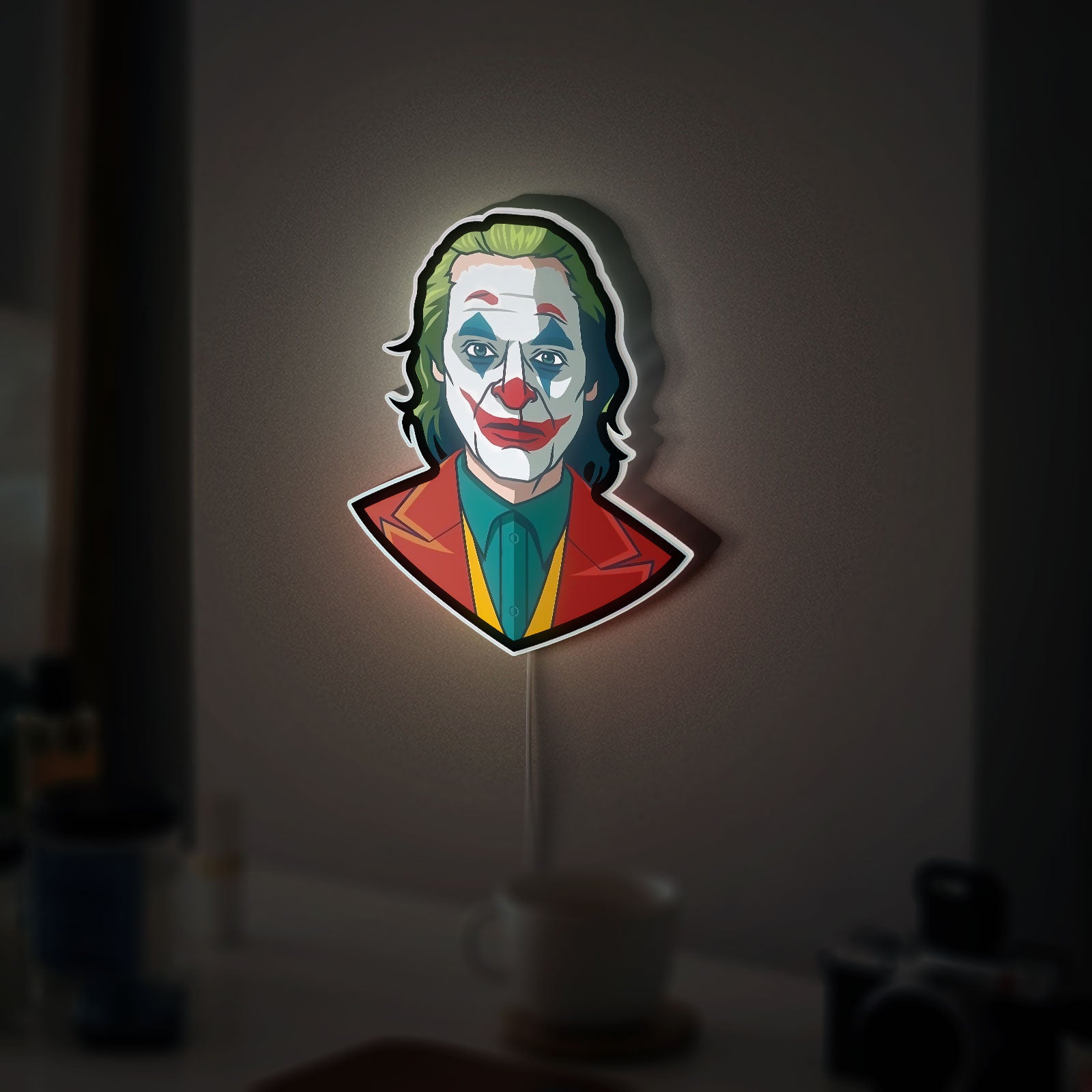 Joker Portrait 3D Light Box - Joaquin Phoenix Inspired LED Night Light, Dark Movie Decor for DC Comics & Batman Fans