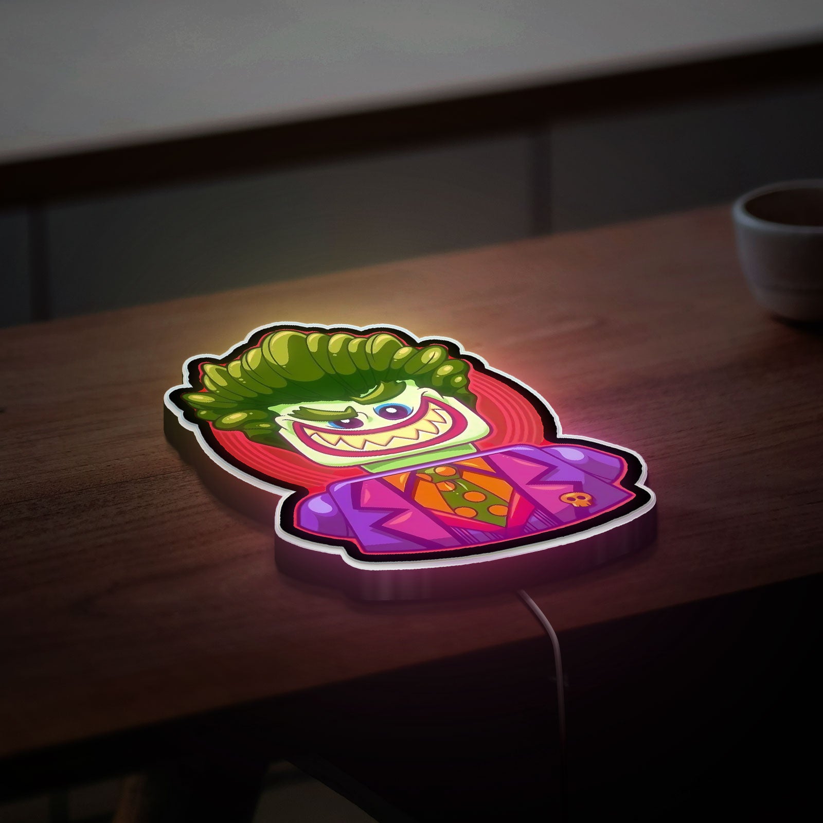 Joker Smiley 3D Light Box - Funny Cartoon Character LED Night Light, Batman Movie Inspired Decor for Comic Fans 