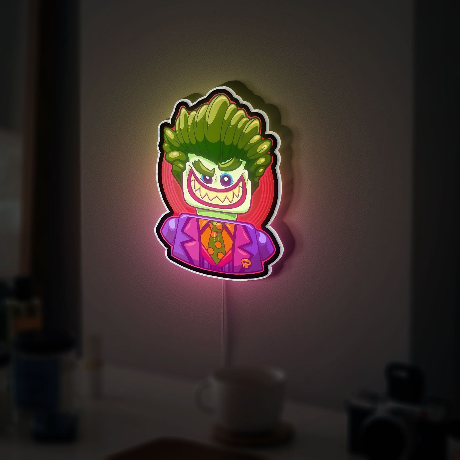 Joker Smiley 3D Light Box - Funny Cartoon Character LED Night Light, Batman Movie Inspired Decor for Comic Fans 