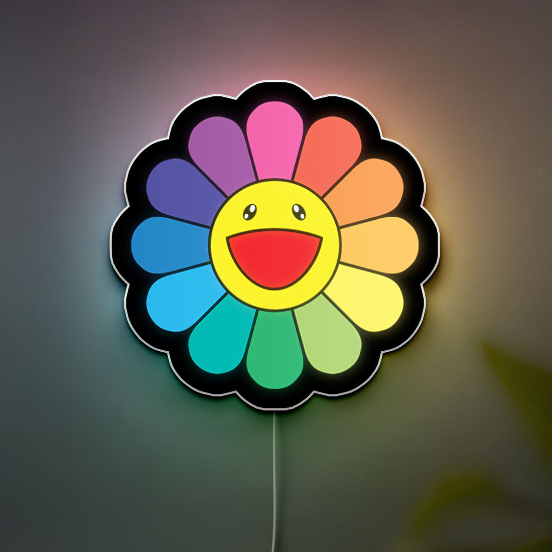 Takashi Murakami Inspired 3D Light Box - Rainbow Flower Art LED Night Light, Japanese Pop Art Decor for Contemporary Art Lovers
