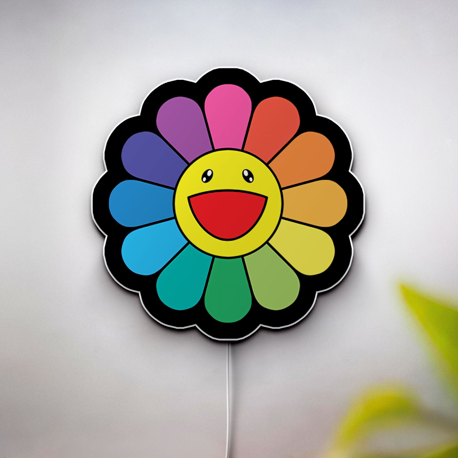 Takashi Murakami Inspired 3D Light Box - Rainbow Flower Art LED Night Light, Japanese Pop Art Decor for Contemporary Art Lovers
