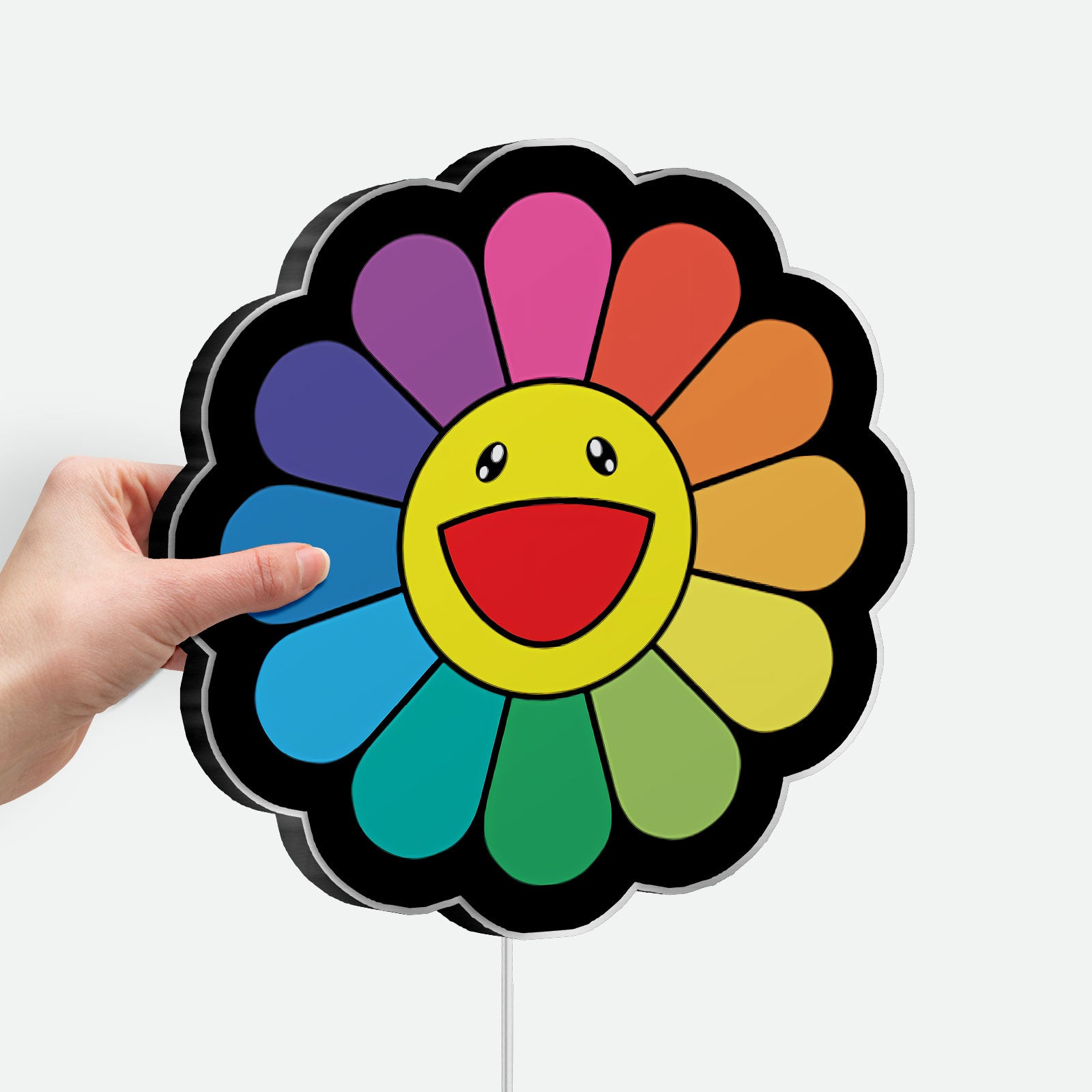 Takashi Murakami Inspired 3D Light Box - Rainbow Flower Art LED Night Light, Japanese Pop Art Decor for Contemporary Art Lovers
