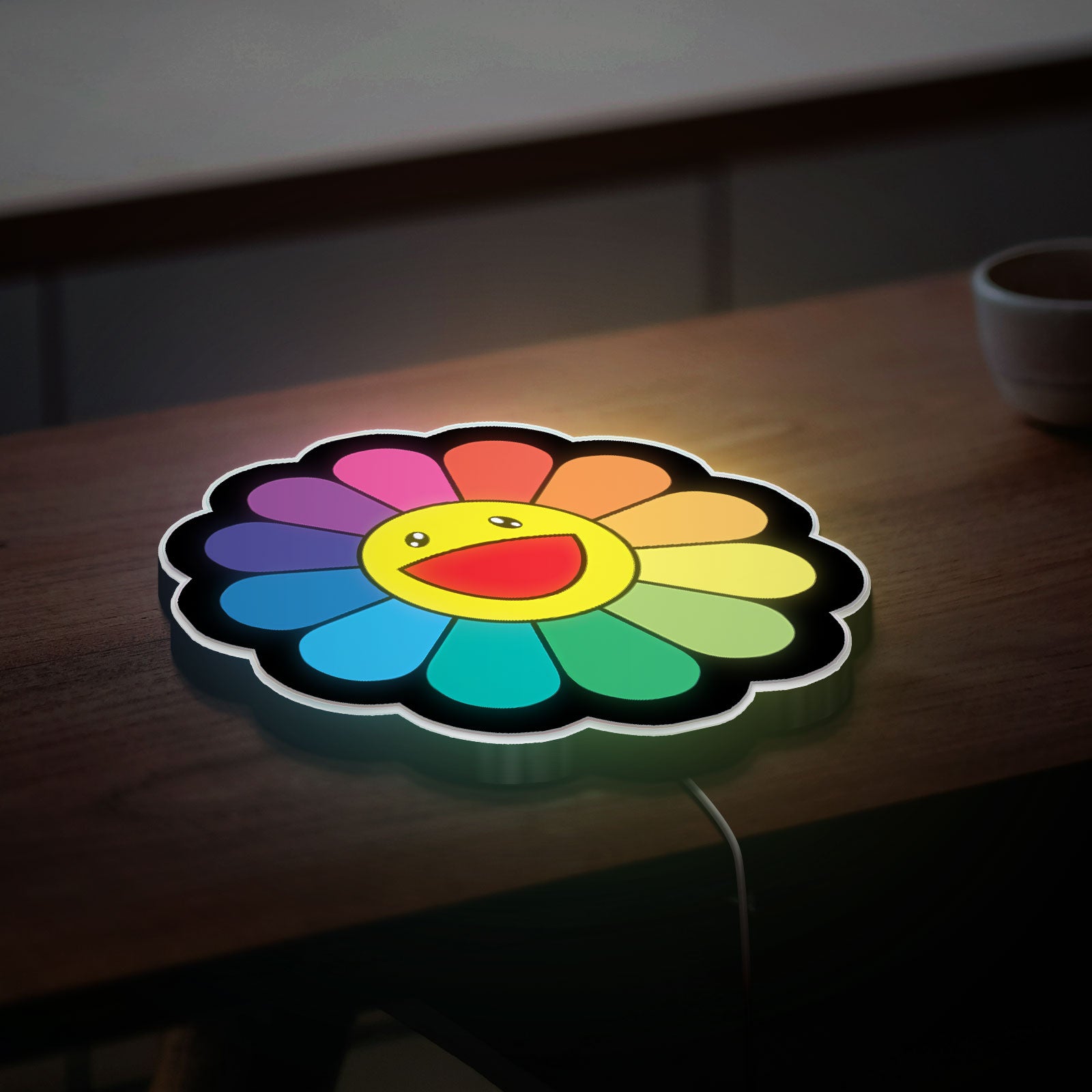 Takashi Murakami Inspired 3D Light Box - Rainbow Flower Art LED Night Light, Japanese Pop Art Decor for Contemporary Art Lovers
