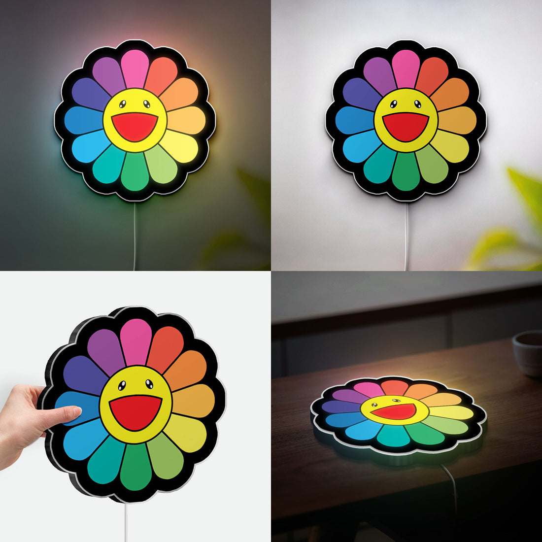 Takashi Murakami Inspired 3D Light Box - Rainbow Flower Art LED Night Light, Japanese Pop Art Decor for Contemporary Art Lovers
