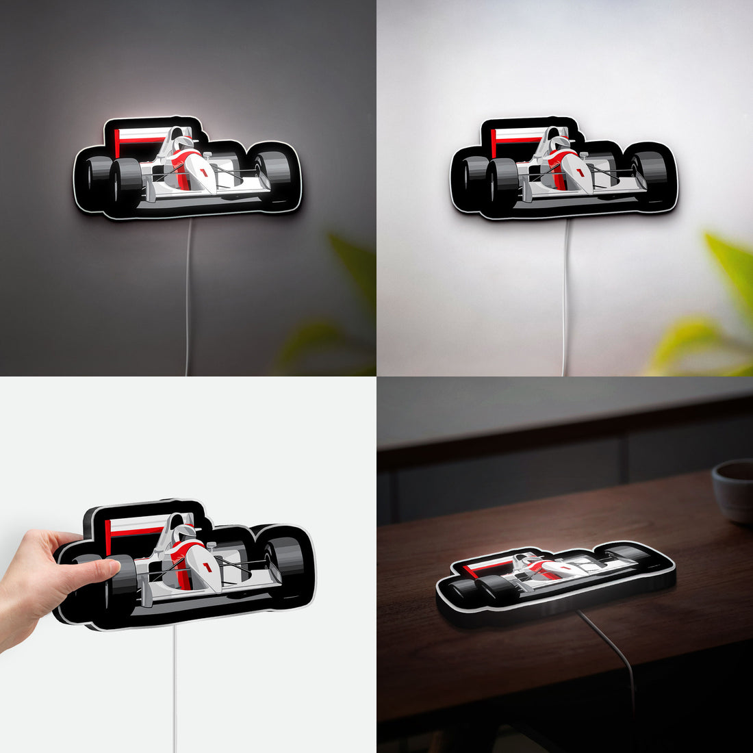 Formula One Racing Car 3D Light Box - Speed Inspired LED Night Light, Watercolor Race Decor for Motorsport Fans & Kids Room 
