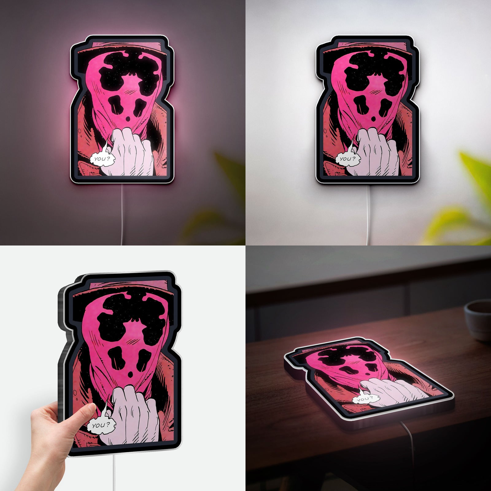 Rorschach Mask 3D Light Box - Watchmen Inspired LED Night Light, Comic Book Decor for Fans, Unique Superhero Gift
