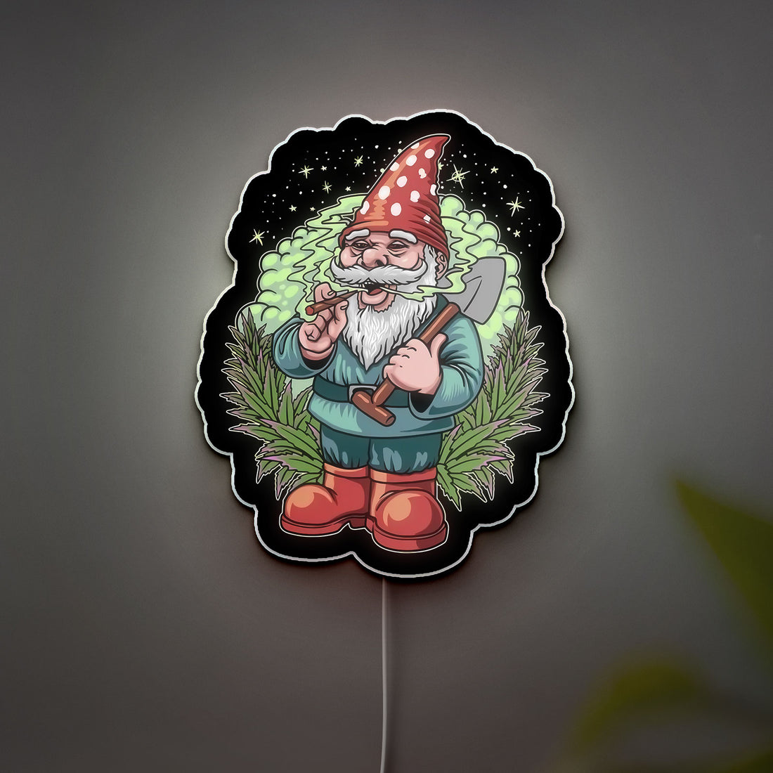 Smoking Gnome 3D Light Box - Funny Character LED Night Light, Quirky Home Decor for Adults, Unique Gift for Stoner & Cannabis Enthusiasts 