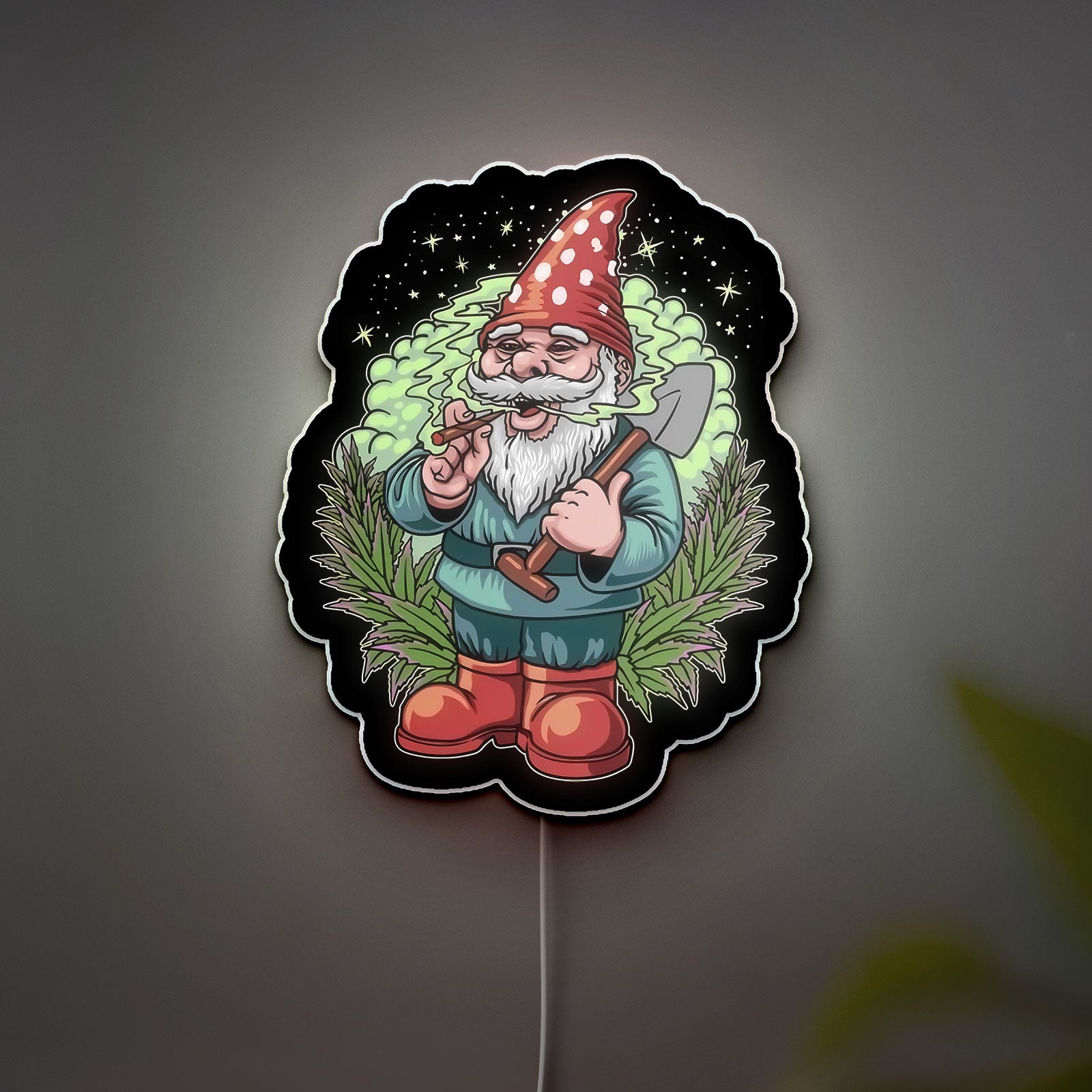 Smoking Gnome 3D Light Box - Funny Character LED Night Light, Quirky Home Decor for Adults, Unique Gift for Stoner & Cannabis Enthusiasts 