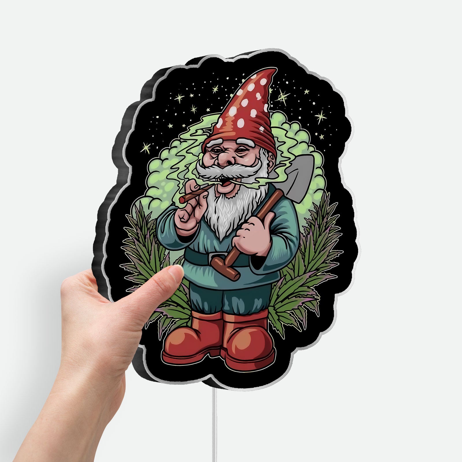 Smoking Gnome 3D Light Box - Funny Character LED Night Light, Quirky Home Decor for Adults, Unique Gift for Stoner & Cannabis Enthusiasts 