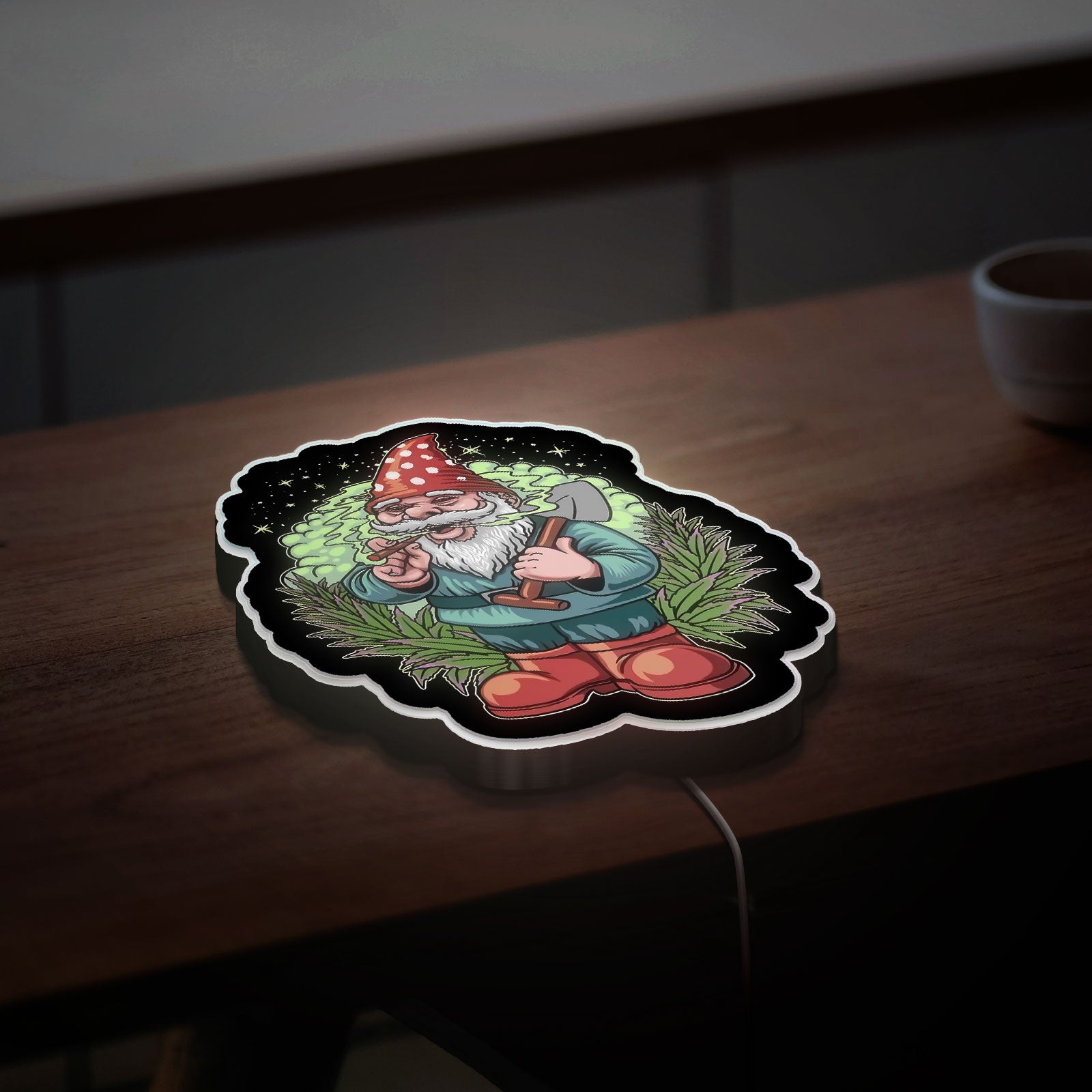 Smoking Gnome 3D Light Box - Funny Character LED Night Light, Quirky Home Decor for Adults, Unique Gift for Stoner & Cannabis Enthusiasts 