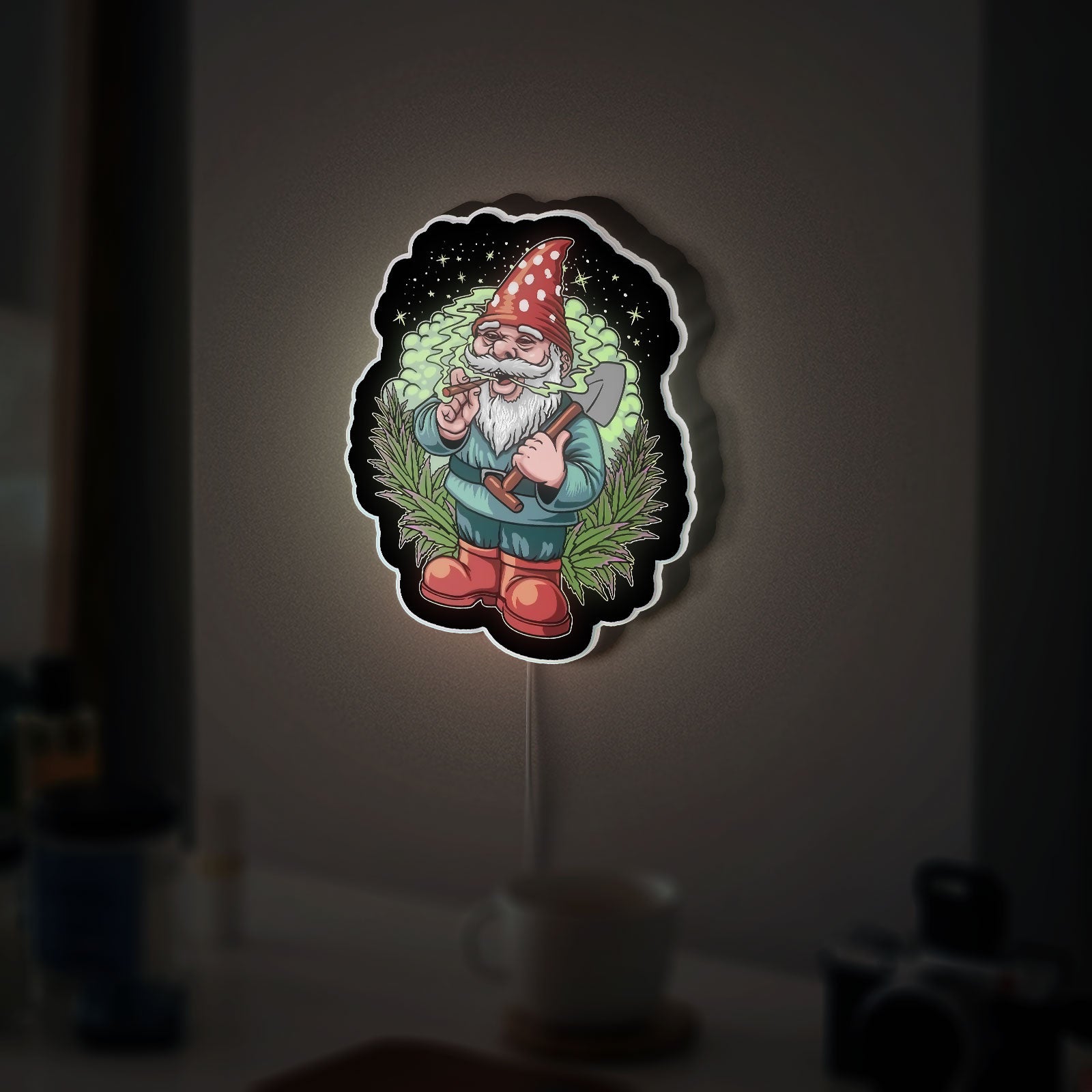 Smoking Gnome 3D Light Box - Funny Character LED Night Light, Quirky Home Decor for Adults, Unique Gift for Stoner & Cannabis Enthusiasts 
