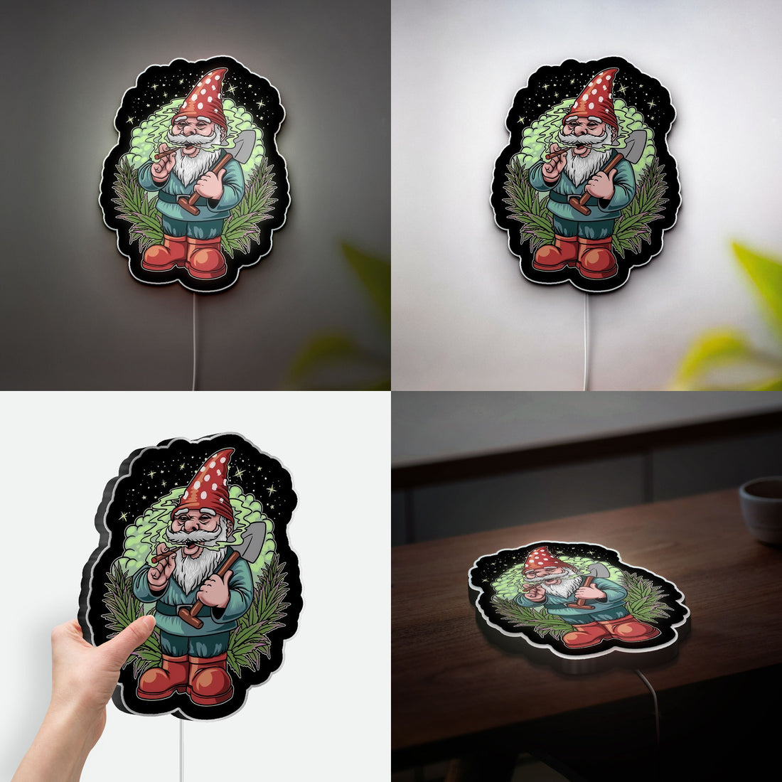 Smoking Gnome 3D Light Box - Funny Character LED Night Light, Quirky Home Decor for Adults, Unique Gift for Stoner & Cannabis Enthusiasts 
