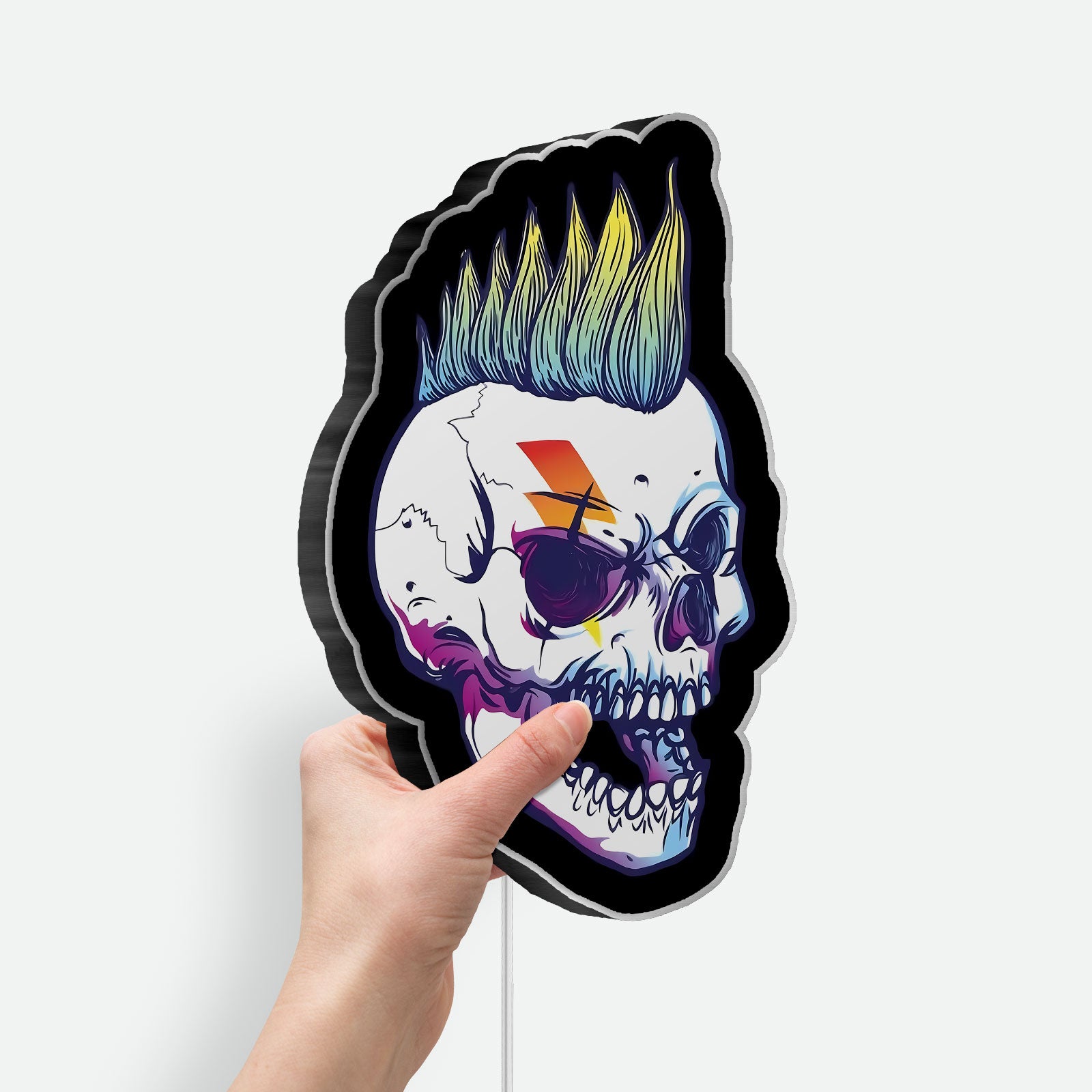 Punk Rock Skull 3D Light Box - Edgy Mohawk LED Night Light, Heavy Metal Decor for Music Fans & Rebel Room Aesthetics 