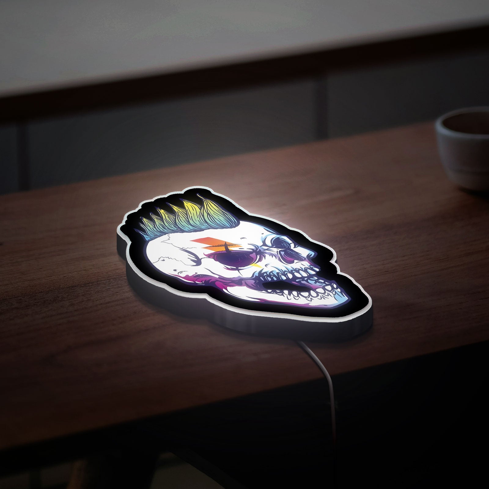 Punk Rock Skull 3D Light Box - Edgy Mohawk LED Night Light, Heavy Metal Decor for Music Fans & Rebel Room Aesthetics 
