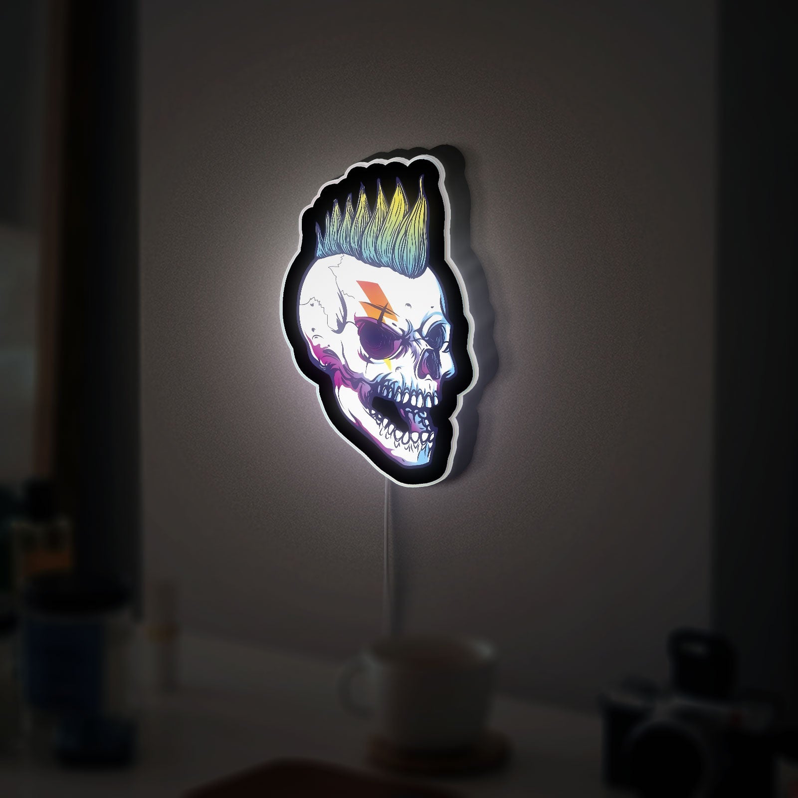 Punk Rock Skull 3D Light Box - Edgy Mohawk LED Night Light, Heavy Metal Decor for Music Fans & Rebel Room Aesthetics 