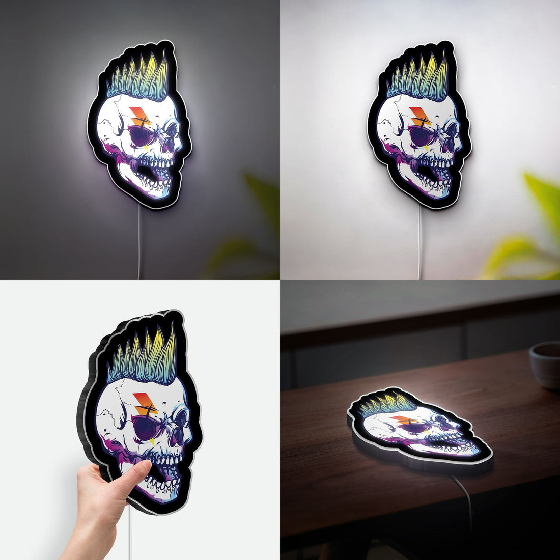Punk Rock Skull 3D Light Box - Edgy Mohawk LED Night Light, Heavy Metal Decor for Music Fans & Rebel Room Aesthetics 