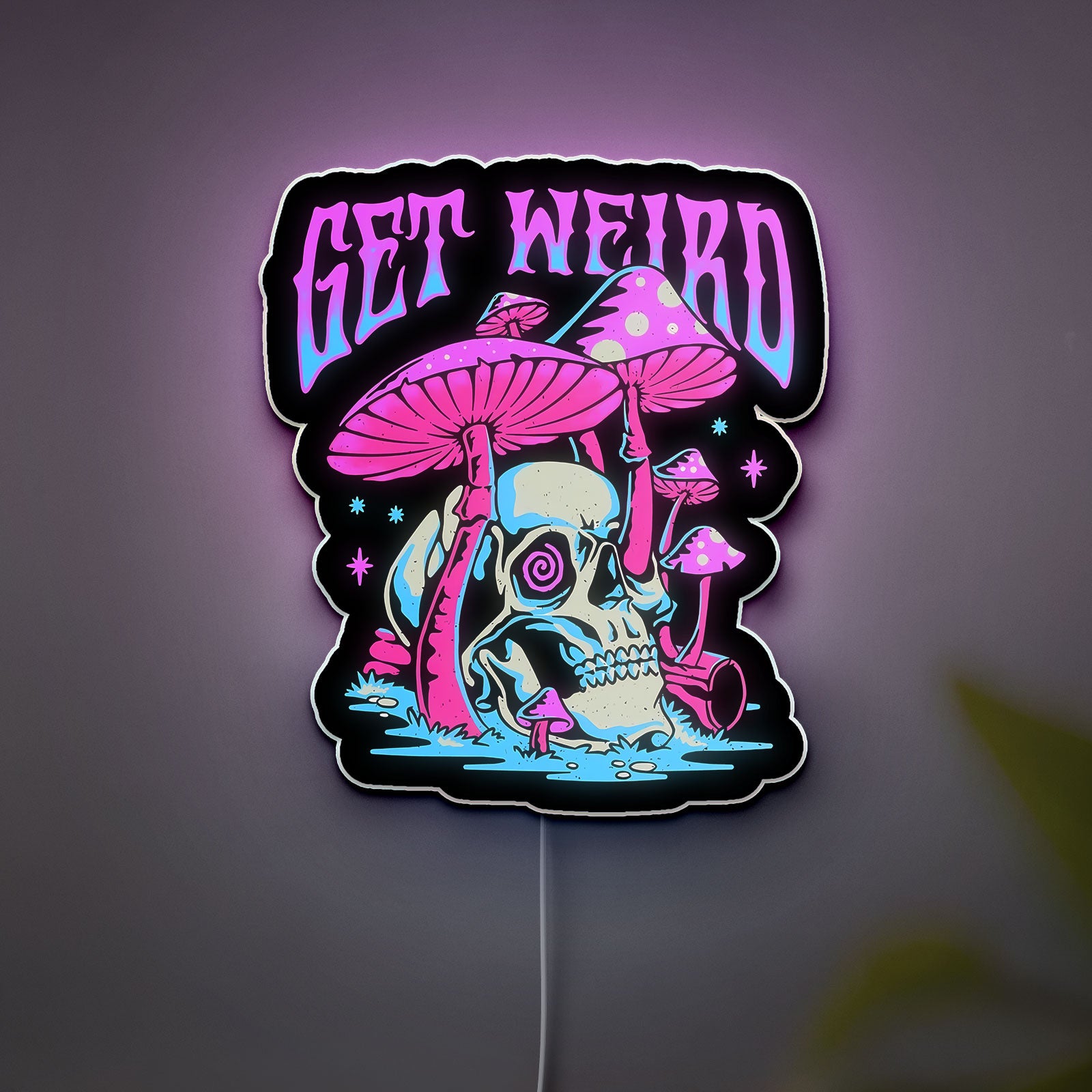 Psychedelic Mushroom 3D Light Box - Trippy Hippie LED Night Light, Drippy Skull Decor for Stoner Room & Music Lovers 