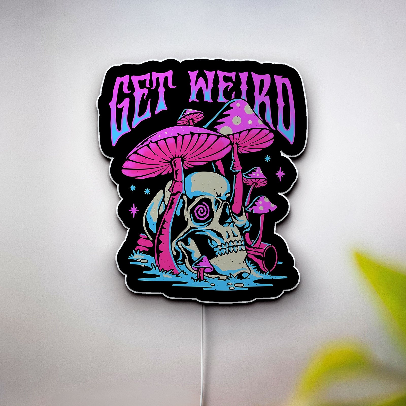 Psychedelic Mushroom 3D Light Box - Trippy Hippie LED Night Light, Drippy Skull Decor for Stoner Room & Music Lovers 