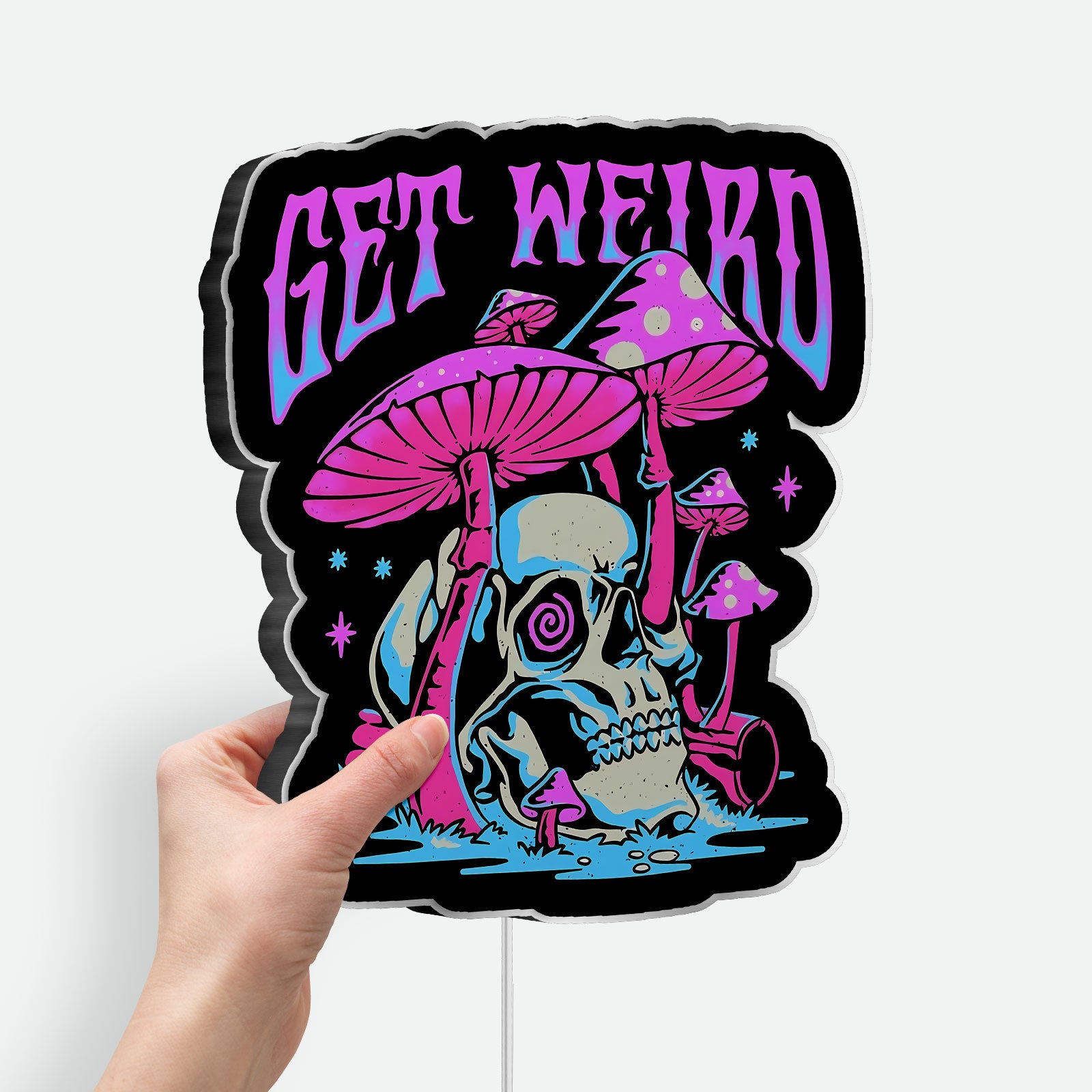 Psychedelic Mushroom 3D Light Box - Trippy Hippie LED Night Light, Drippy Skull Decor for Stoner Room & Music Lovers 