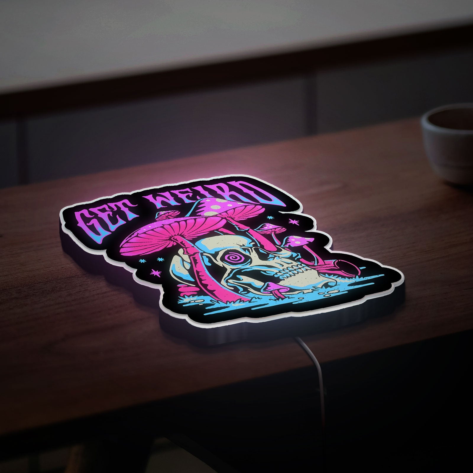 Psychedelic Mushroom 3D Light Box - Trippy Hippie LED Night Light, Drippy Skull Decor for Stoner Room & Music Lovers 
