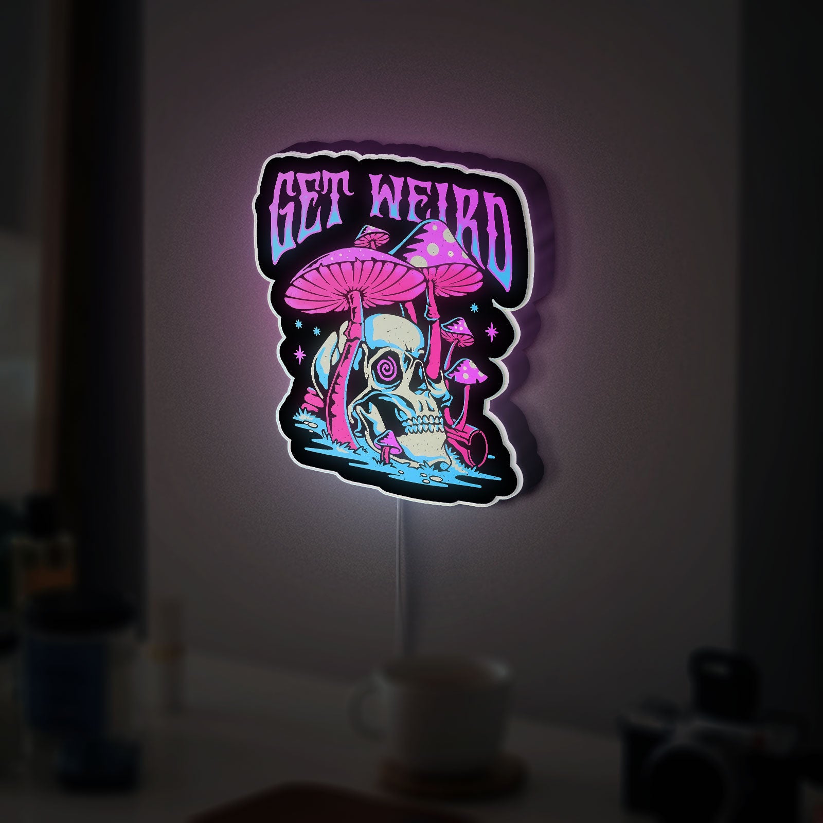 Psychedelic Mushroom 3D Light Box - Trippy Hippie LED Night Light, Drippy Skull Decor for Stoner Room & Music Lovers 