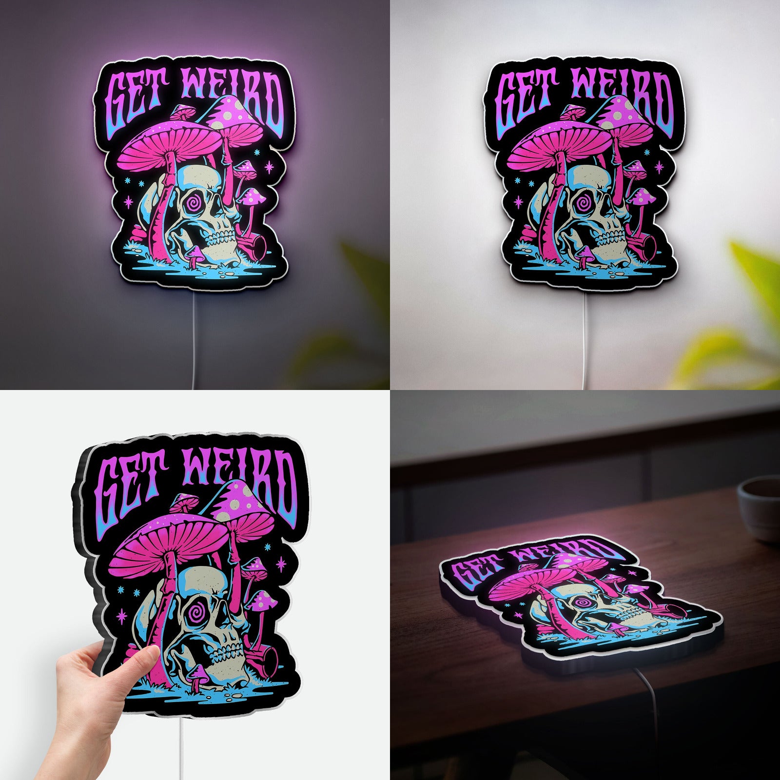 Psychedelic Mushroom 3D Light Box - Trippy Hippie LED Night Light, Drippy Skull Decor for Stoner Room & Music Lovers 