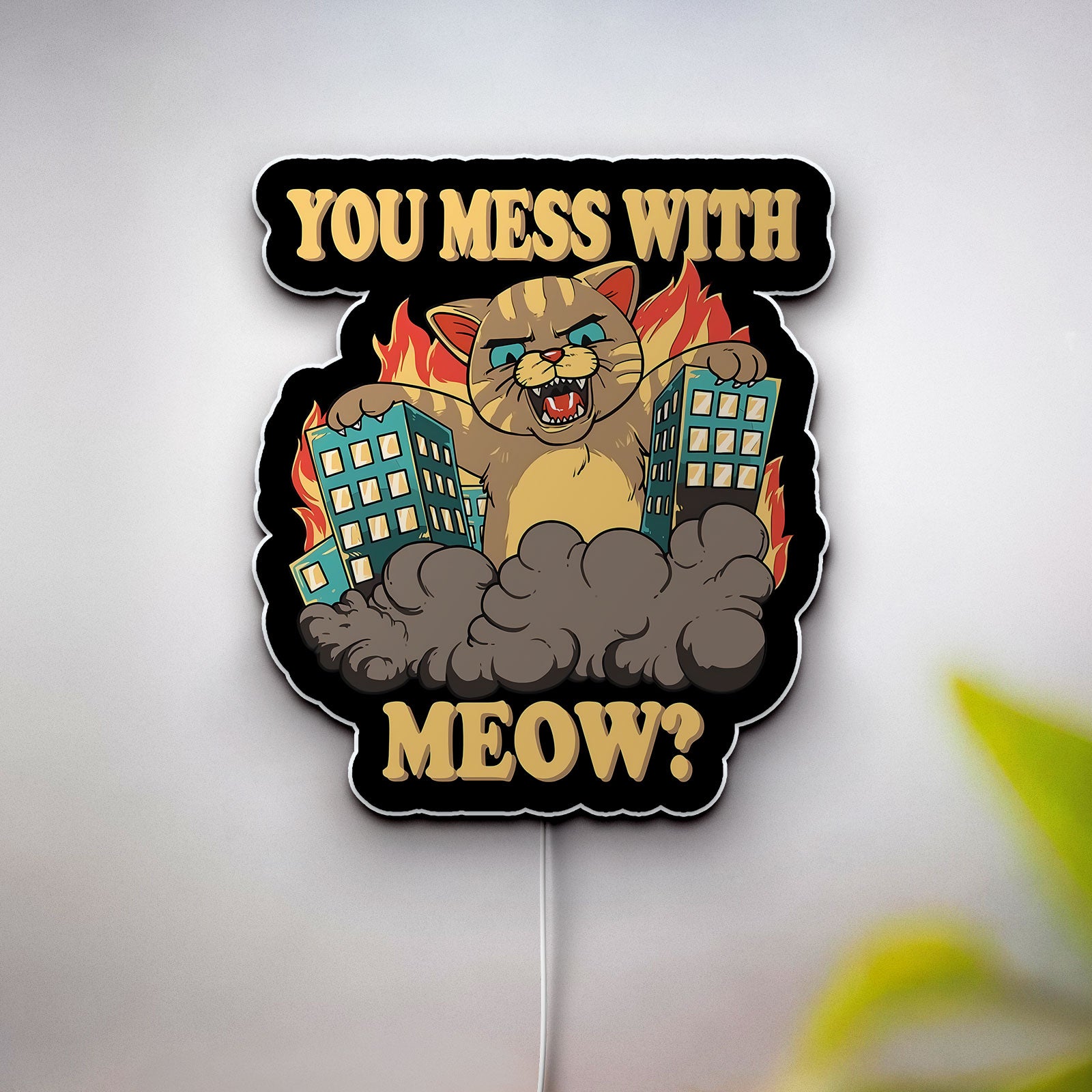 Funny Giant Cat Monster 3D Light Box - Playful Angry Cat LED Night Light, Whimsical Pet Decor for Cat Lovers 