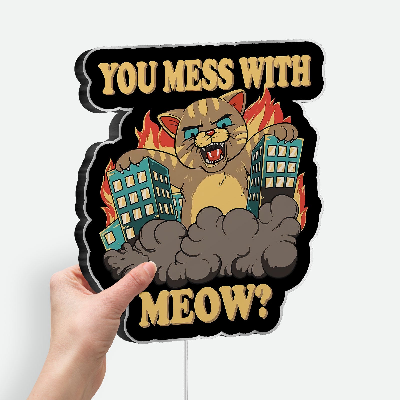 Funny Giant Cat Monster 3D Light Box - Playful Angry Cat LED Night Light, Whimsical Pet Decor for Cat Lovers 