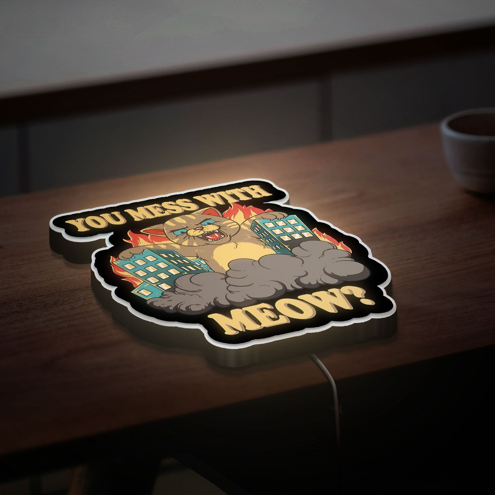 Funny Giant Cat Monster 3D Light Box - Playful Angry Cat LED Night Light, Whimsical Pet Decor for Cat Lovers 