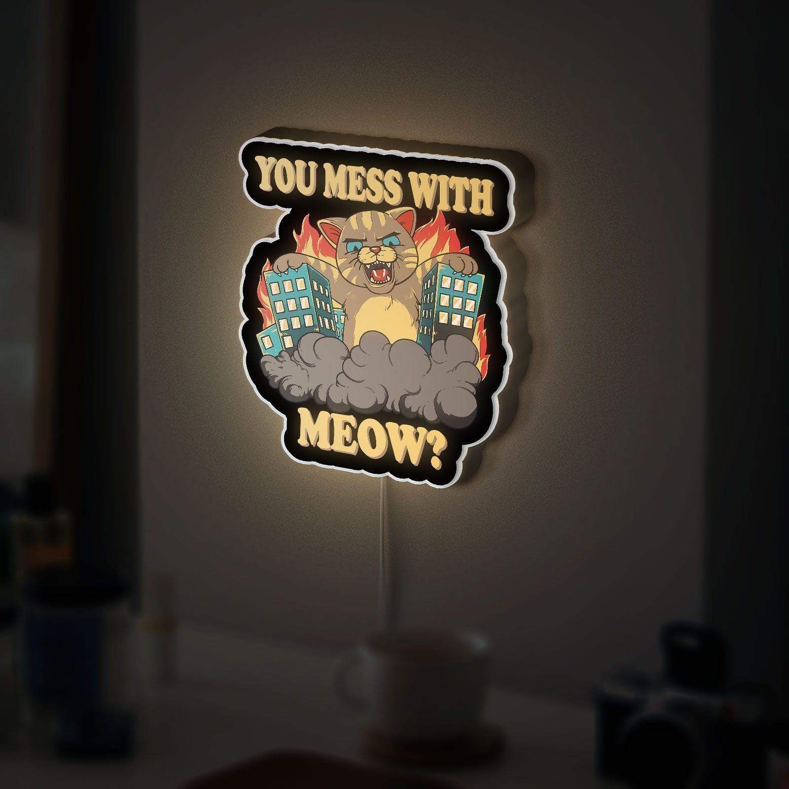 Funny Giant Cat Monster 3D Light Box - Playful Angry Cat LED Night Light, Whimsical Pet Decor for Cat Lovers 