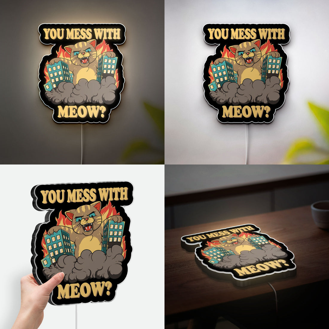 Funny Giant Cat Monster 3D Light Box - Playful Angry Cat LED Night Light, Whimsical Pet Decor for Cat Lovers 