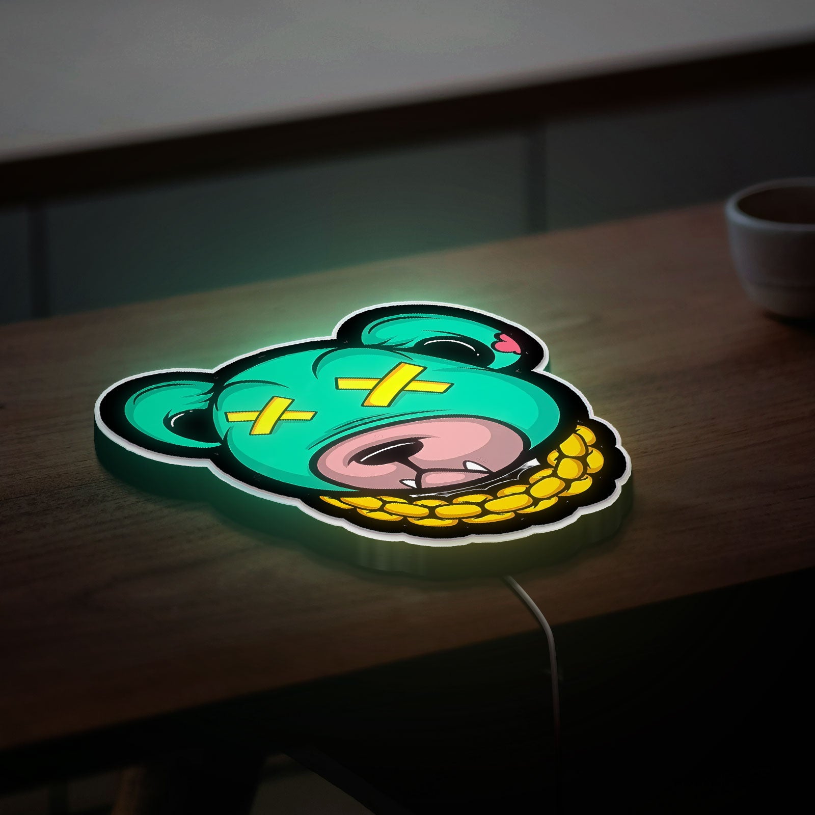 Dead Rich Cartoon 3D Light Box - Urban Streetwear LED Night Light, Gold Chain Gangster Decor for Hip Hop Fans 