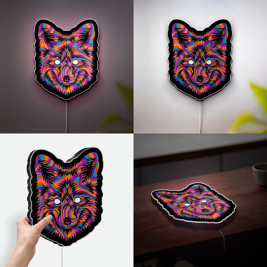 Psychedelic Wolf 3D Light Box - Colorful Dire Wolf LED Night Light, Unique Animal Decor for Nature Lovers & Trippy Room Art 