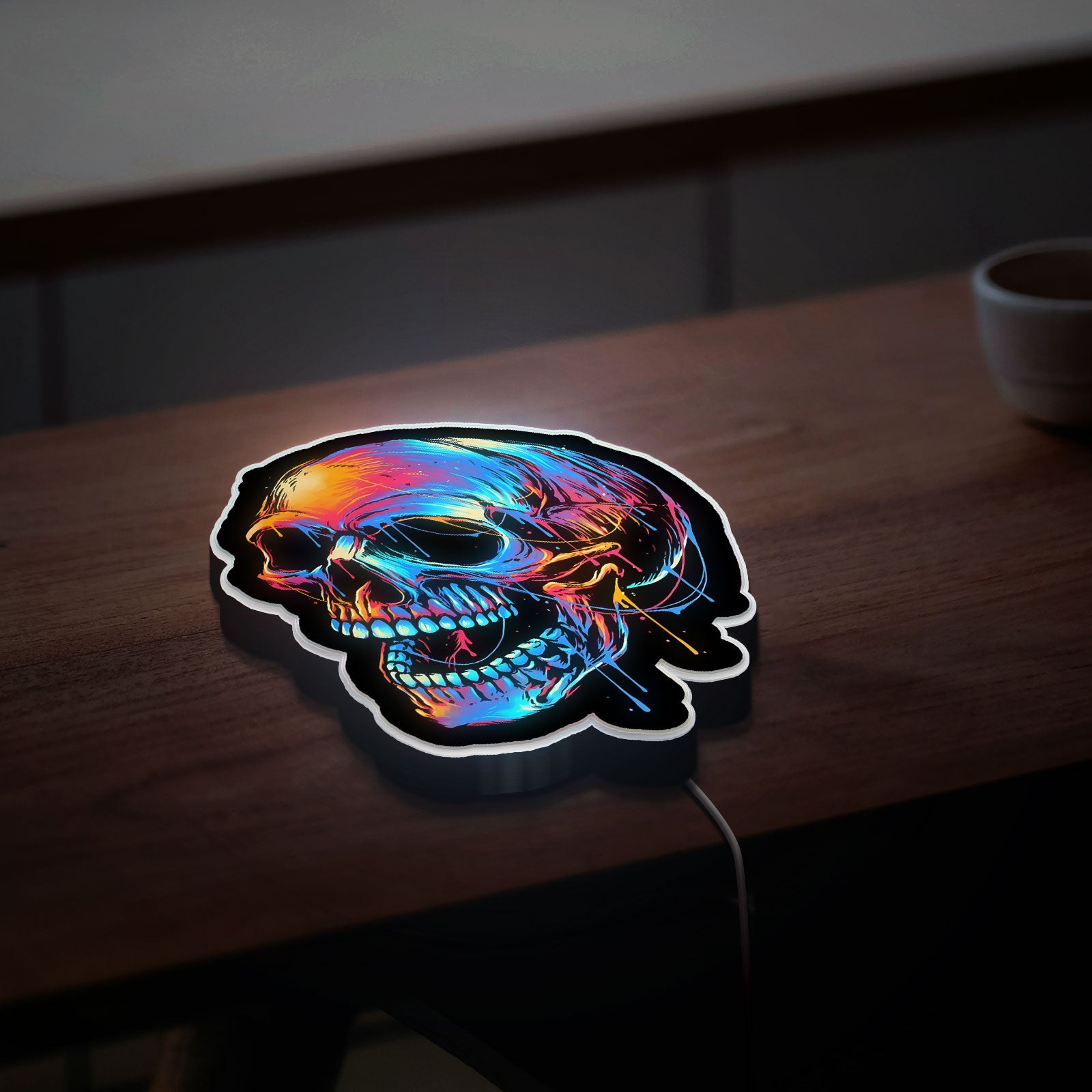 Laughing Skull 3D Light Box - Devil Demon LED Night Light, Gothic Skeleton Decor for Horror & Rock Music Fans 