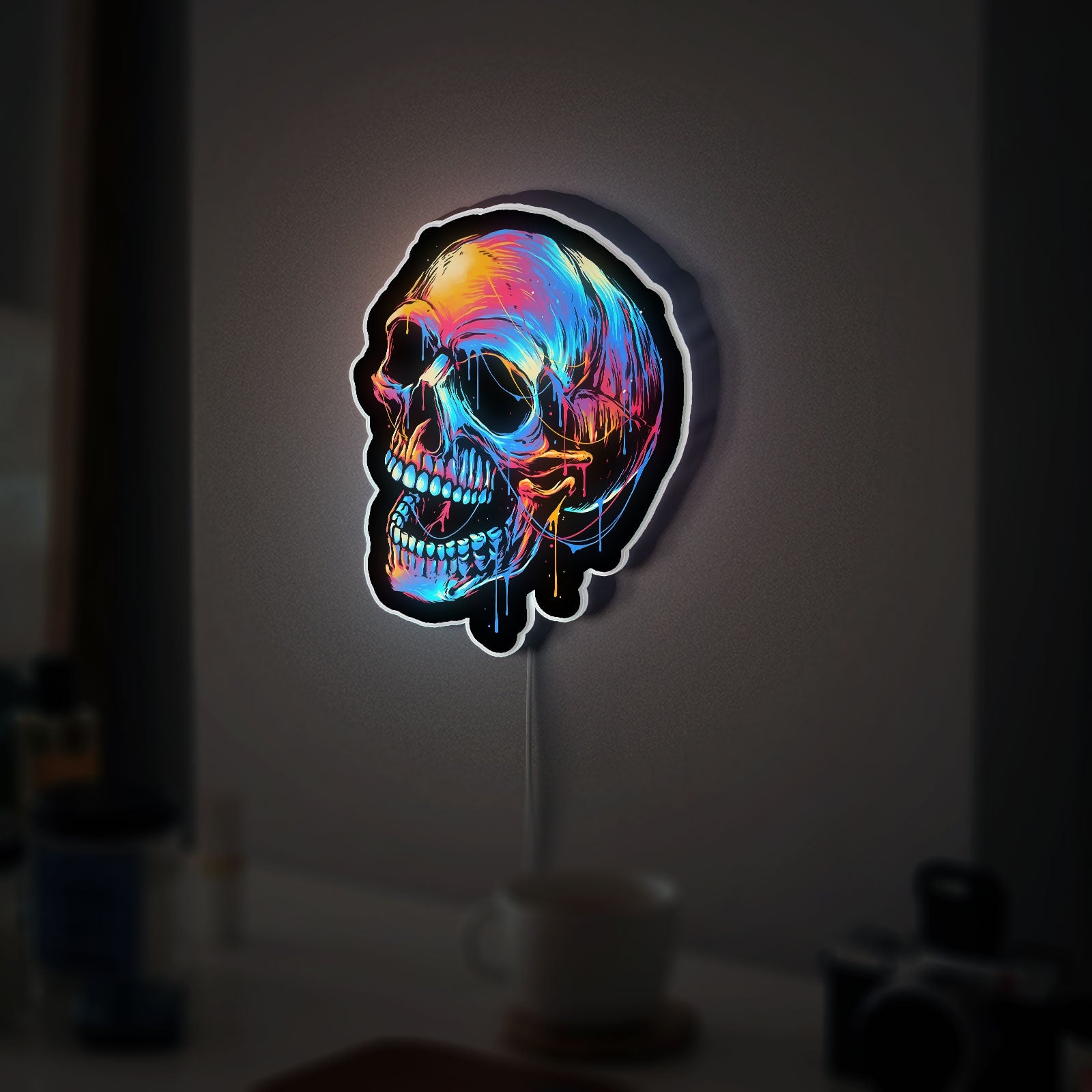 Laughing Skull 3D Light Box - Devil Demon LED Night Light, Gothic Skeleton Decor for Horror & Rock Music Fans 