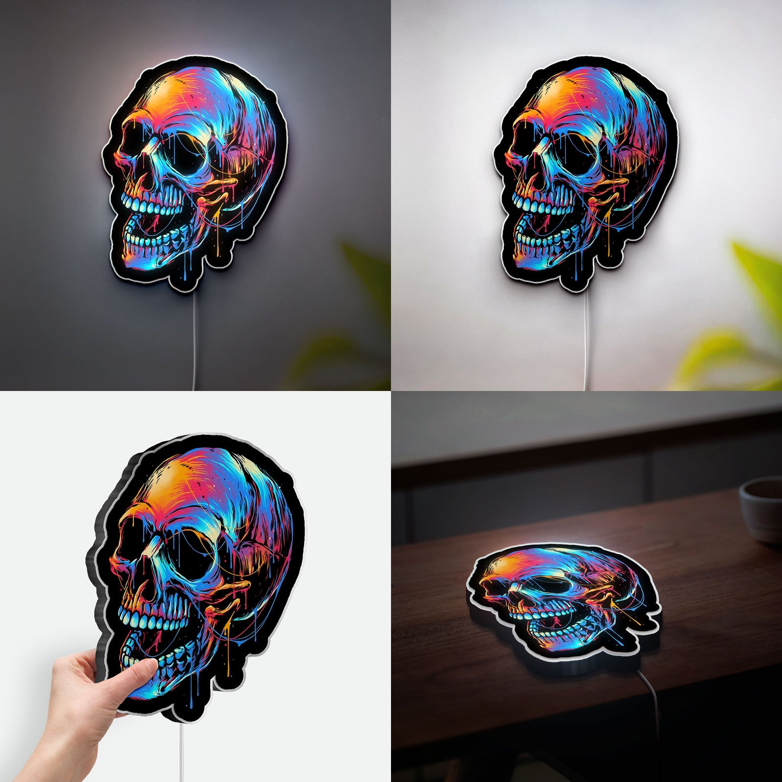 Laughing Skull 3D Light Box - Devil Demon LED Night Light, Gothic Skeleton Decor for Horror & Rock Music Fans 