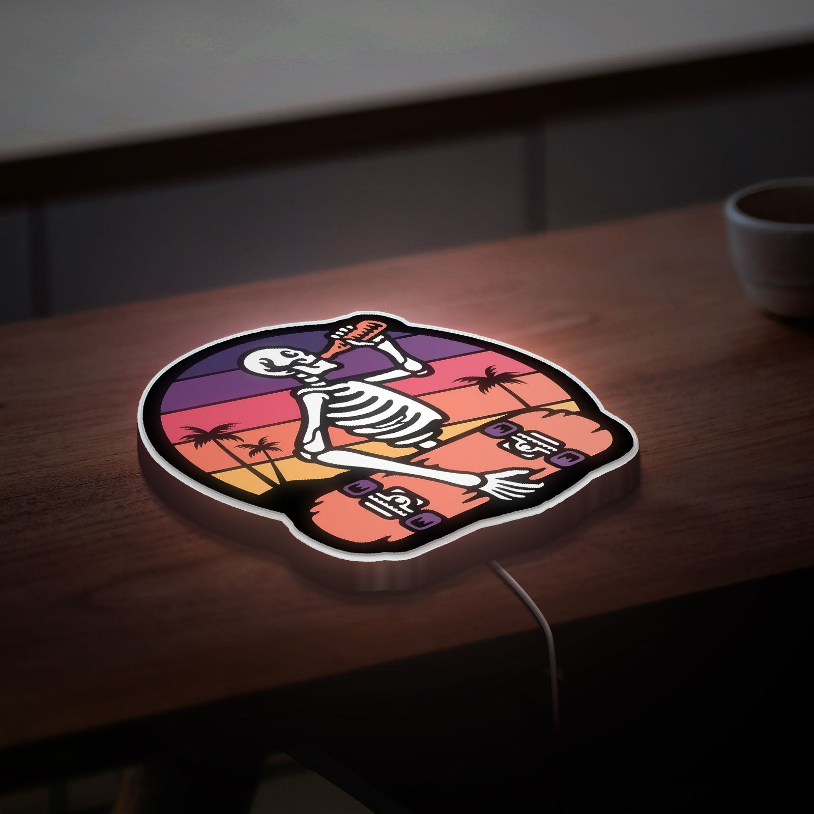 Skater Skeleton 3D Light Box - Cool Skateboarder LED Night Light, Gothic Decor for Teen Rooms & Unique Gift for Skate Fans 