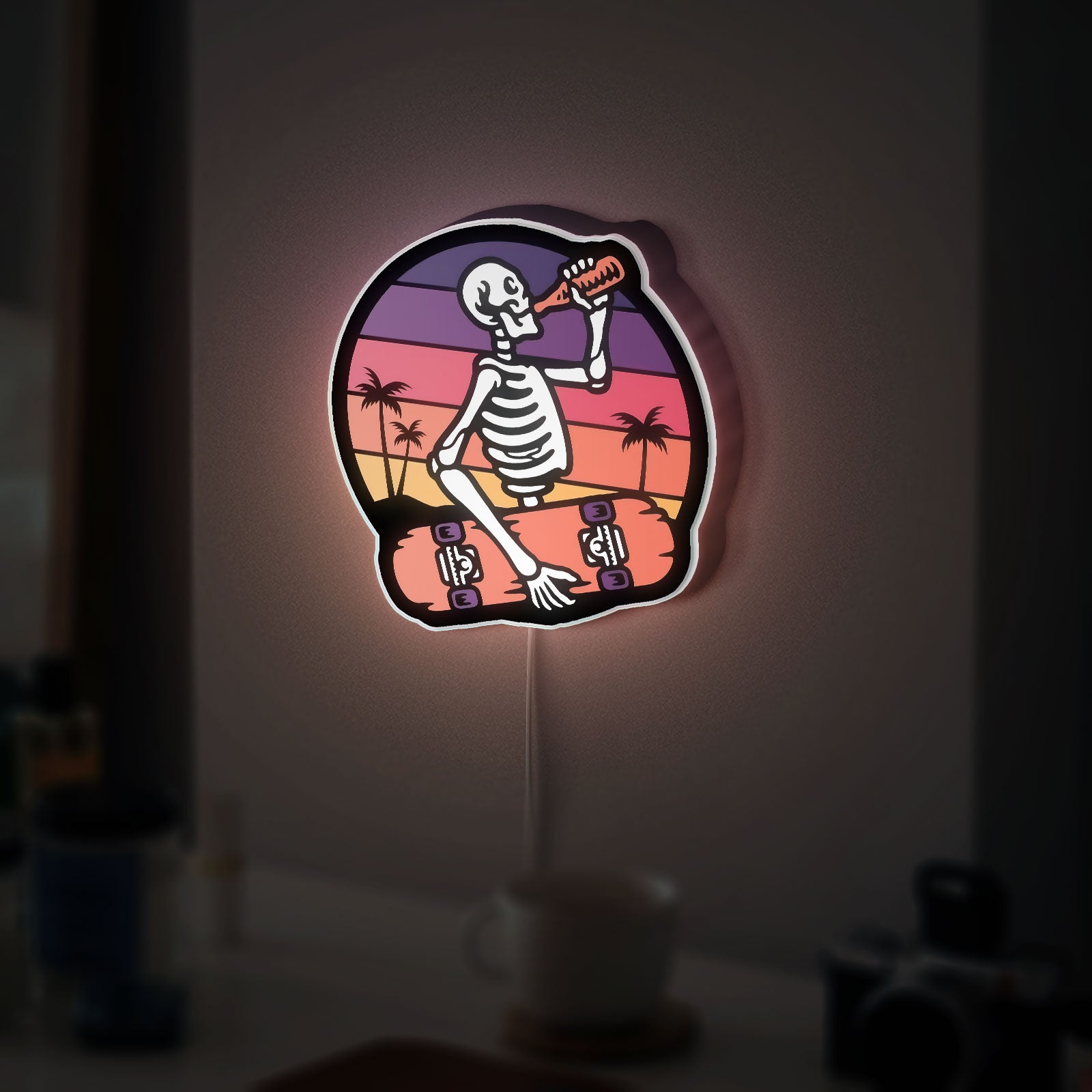 Skater Skeleton 3D Light Box - Cool Skateboarder LED Night Light, Gothic Decor for Teen Rooms & Unique Gift for Skate Fans 