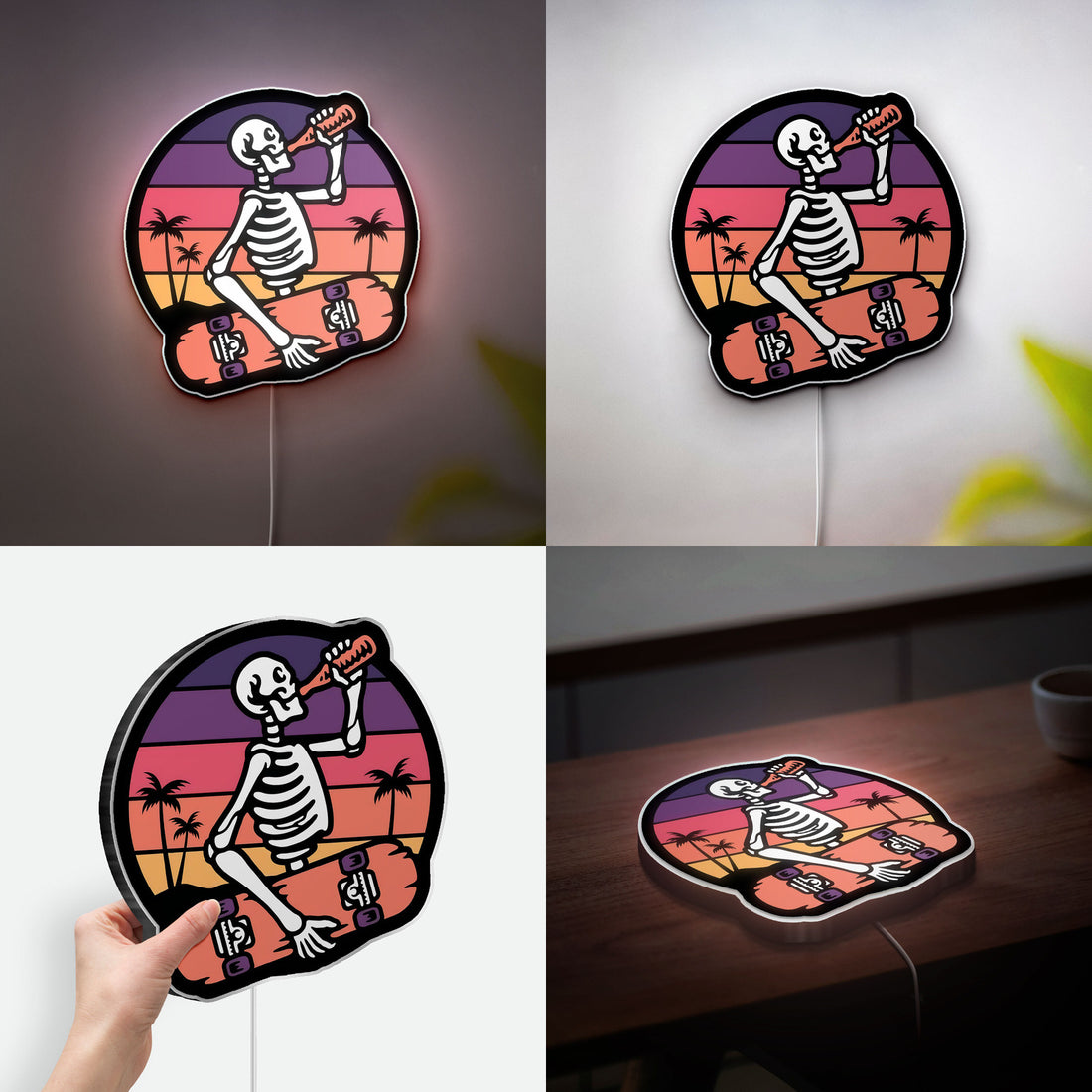 Skater Skeleton 3D Light Box - Cool Skateboarder LED Night Light, Gothic Decor for Teen Rooms & Unique Gift for Skate Fans 