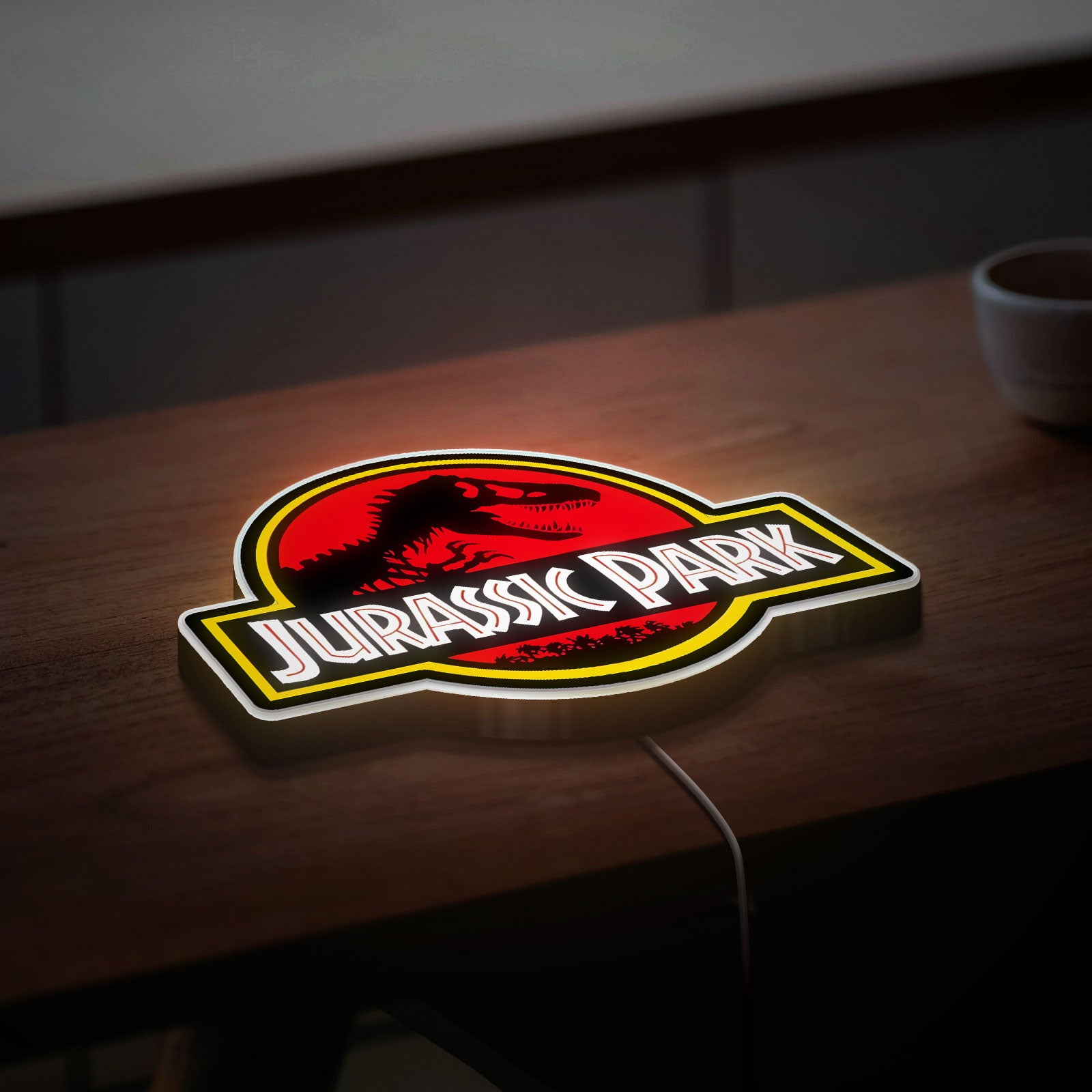 Jurassic Park Dino 3D Light Box - Glowing Logo Night Light, Prehistoric Dinosaur Decor for Movie Fans & Kids Room 